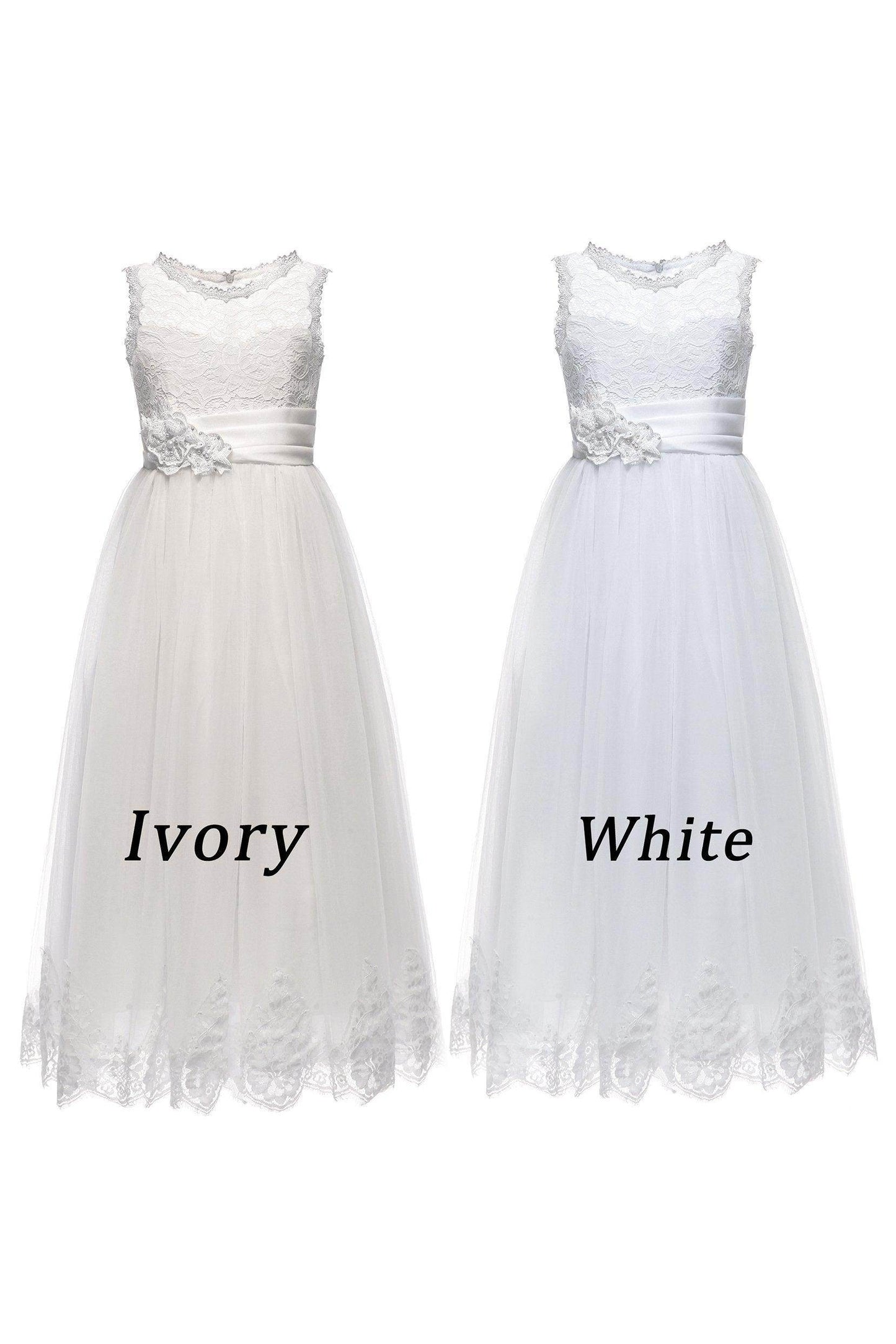 A-Line Floor Length Tulle Lace Flower Girl Dress CF0298 - COCOMELODY