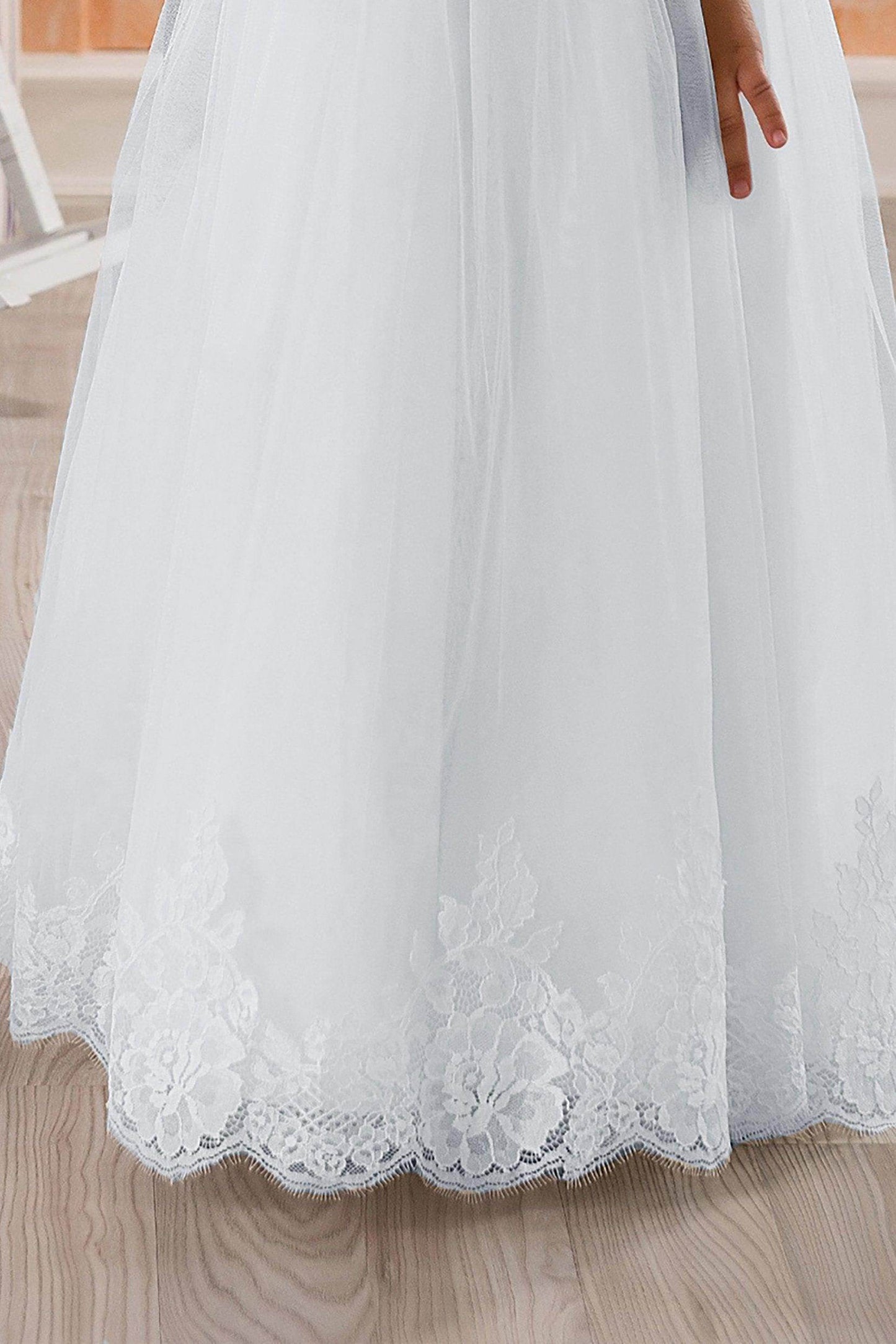 A-Line Floor Length Tulle Lace Flower Girl Dress CF0298 - COCOMELODY