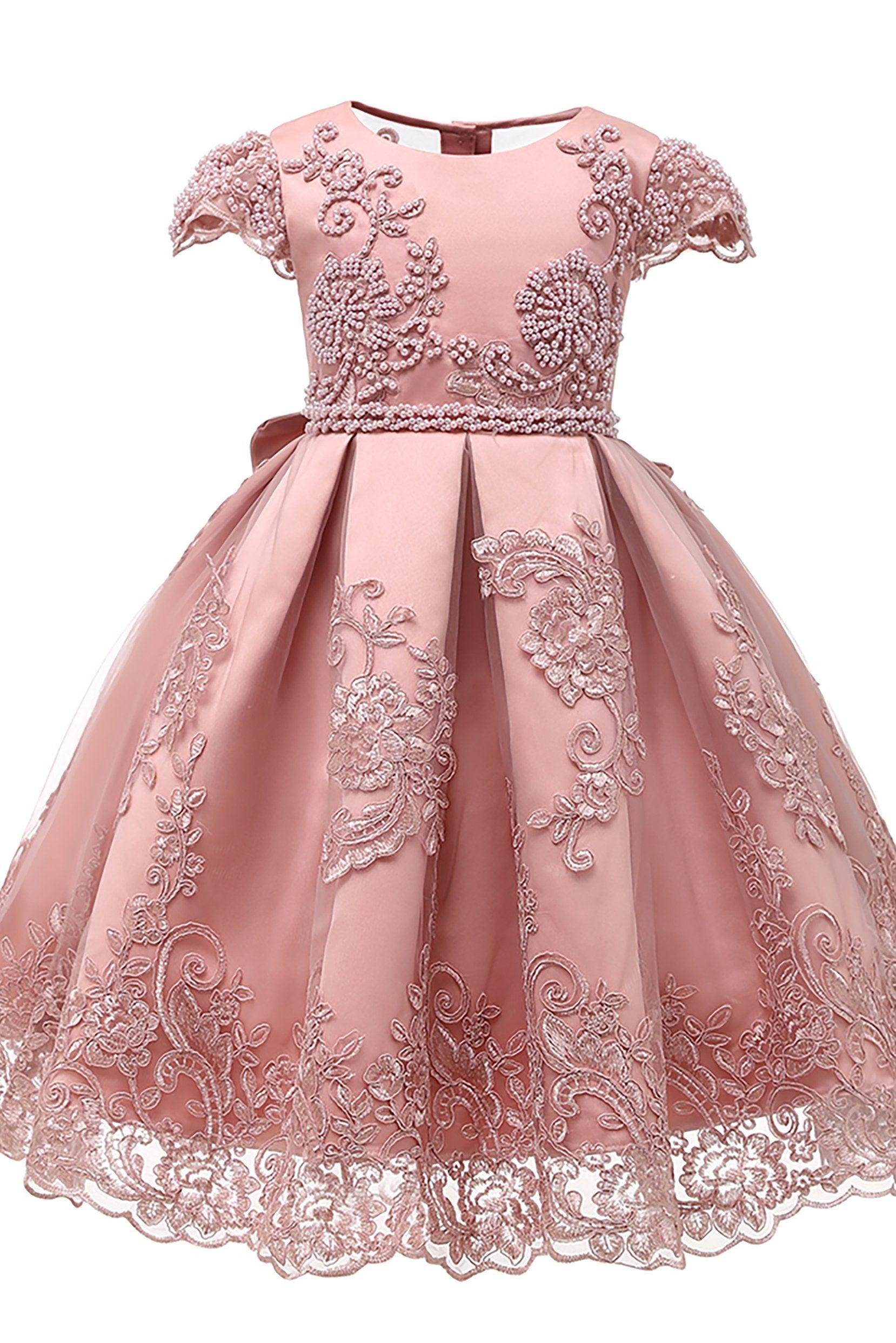 A-Line Ankle Length Taffeta Lace Flower Girl Dress COCOMELODY CF0302, 7 Days / Dusty Rose / 8 A-Line Ankle Length Taffeta Lace Flower Girl Dress COCOMELODY CF0302, 7 Days / Dusty Rose / 8