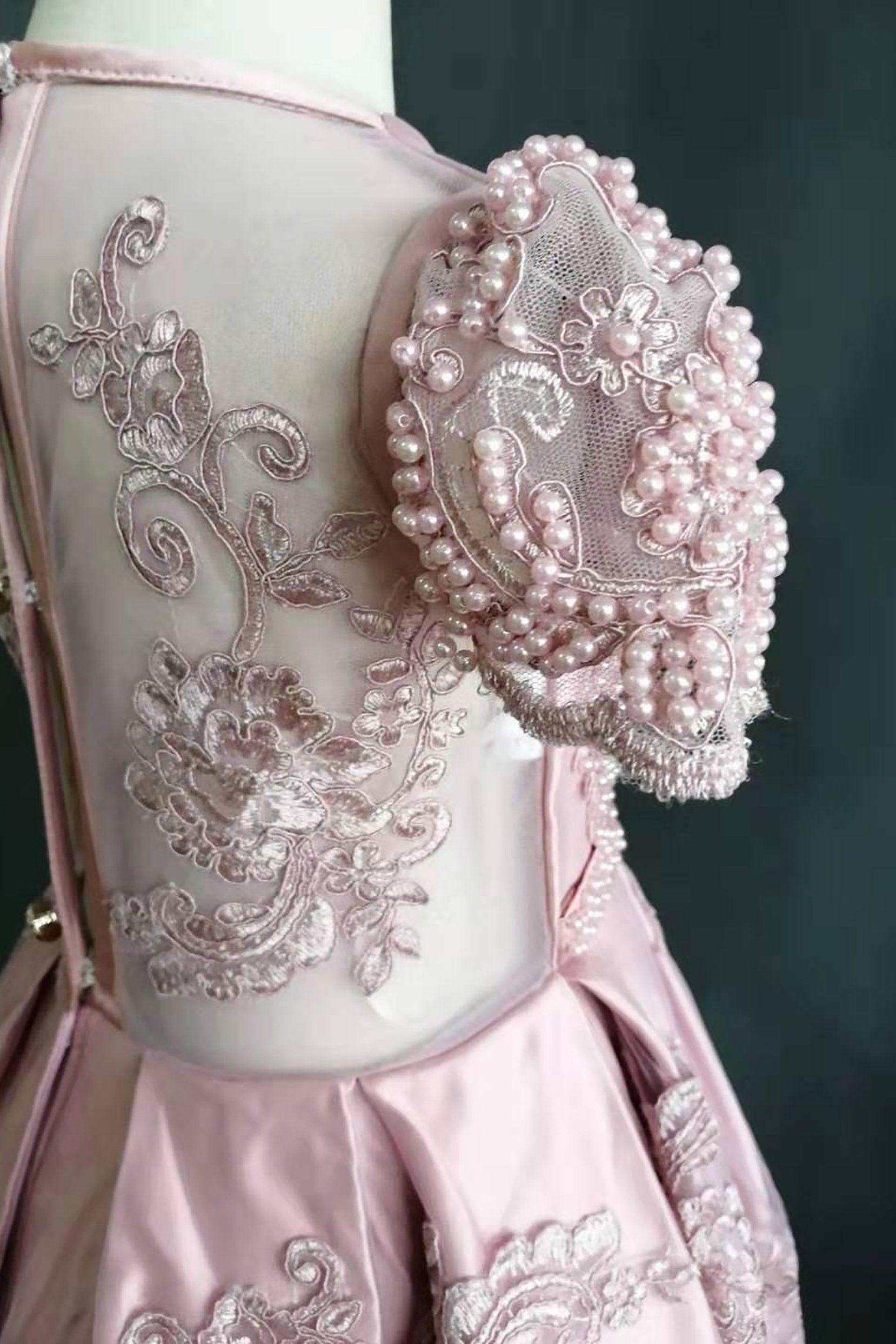 A-Line Ankle Length Taffeta Lace Flower Girl Dress CF0302 - COCOMELODY