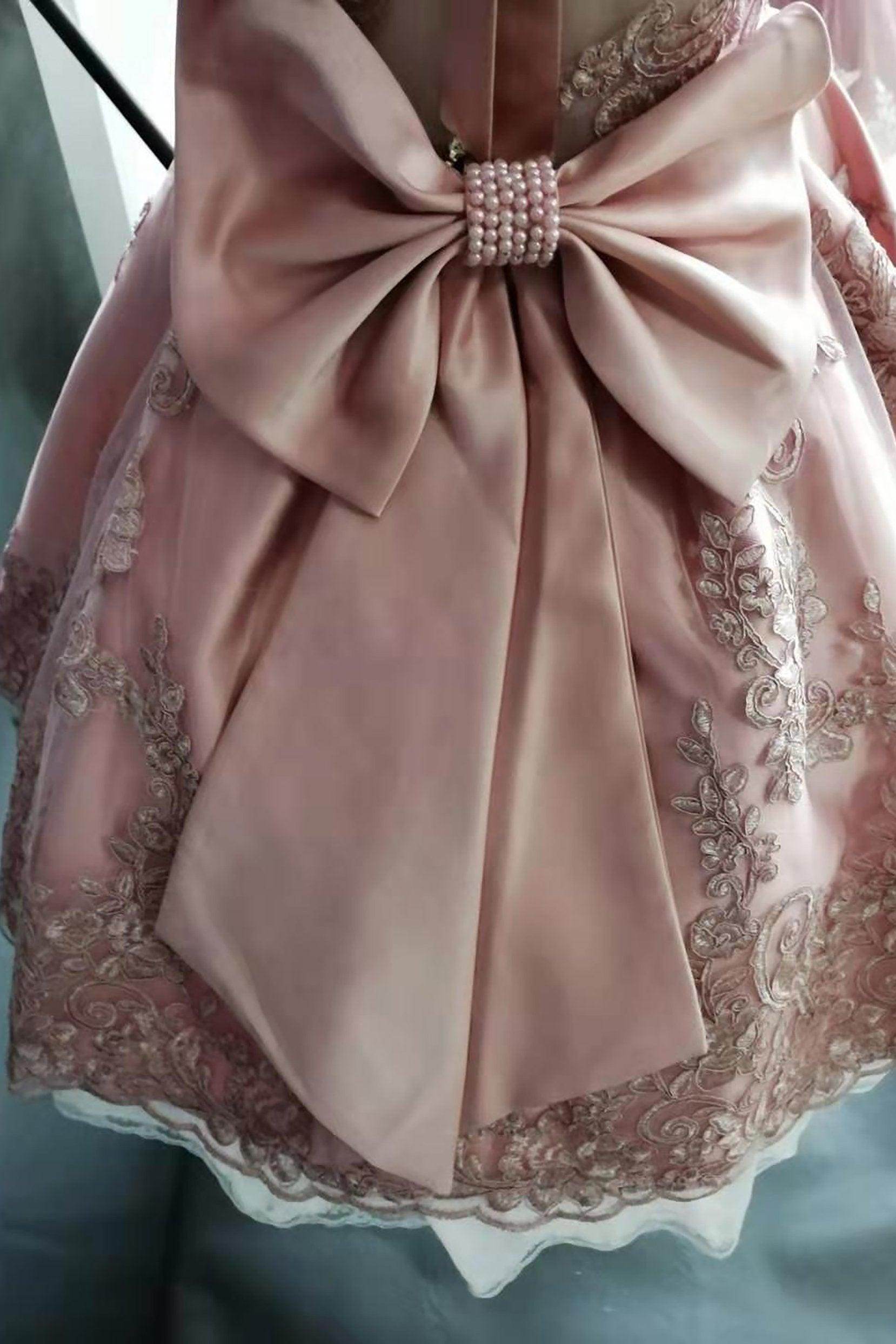 A-Line Ankle Length Taffeta Lace Flower Girl Dress CF0302 - COCOMELODY