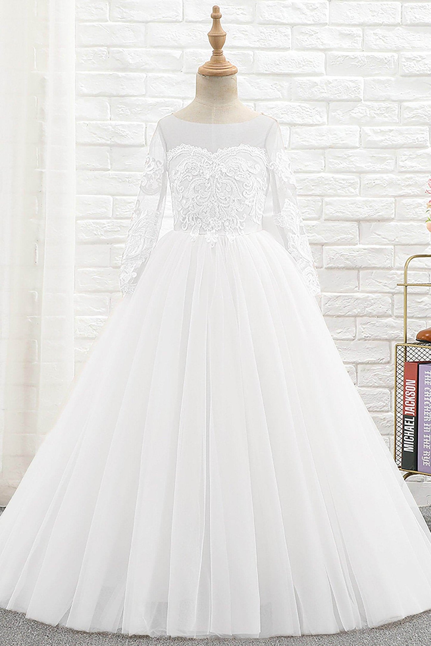 A-Line Floor Length Tulle Lace Flower Girl Dress CF0303 - COCOMELODY