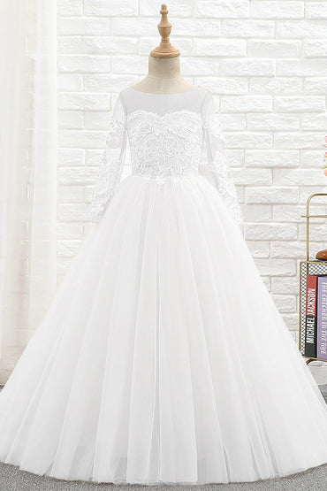 A-Line Floor Length Tulle Lace Flower Girl Dress CF0303 - COCOMELODY