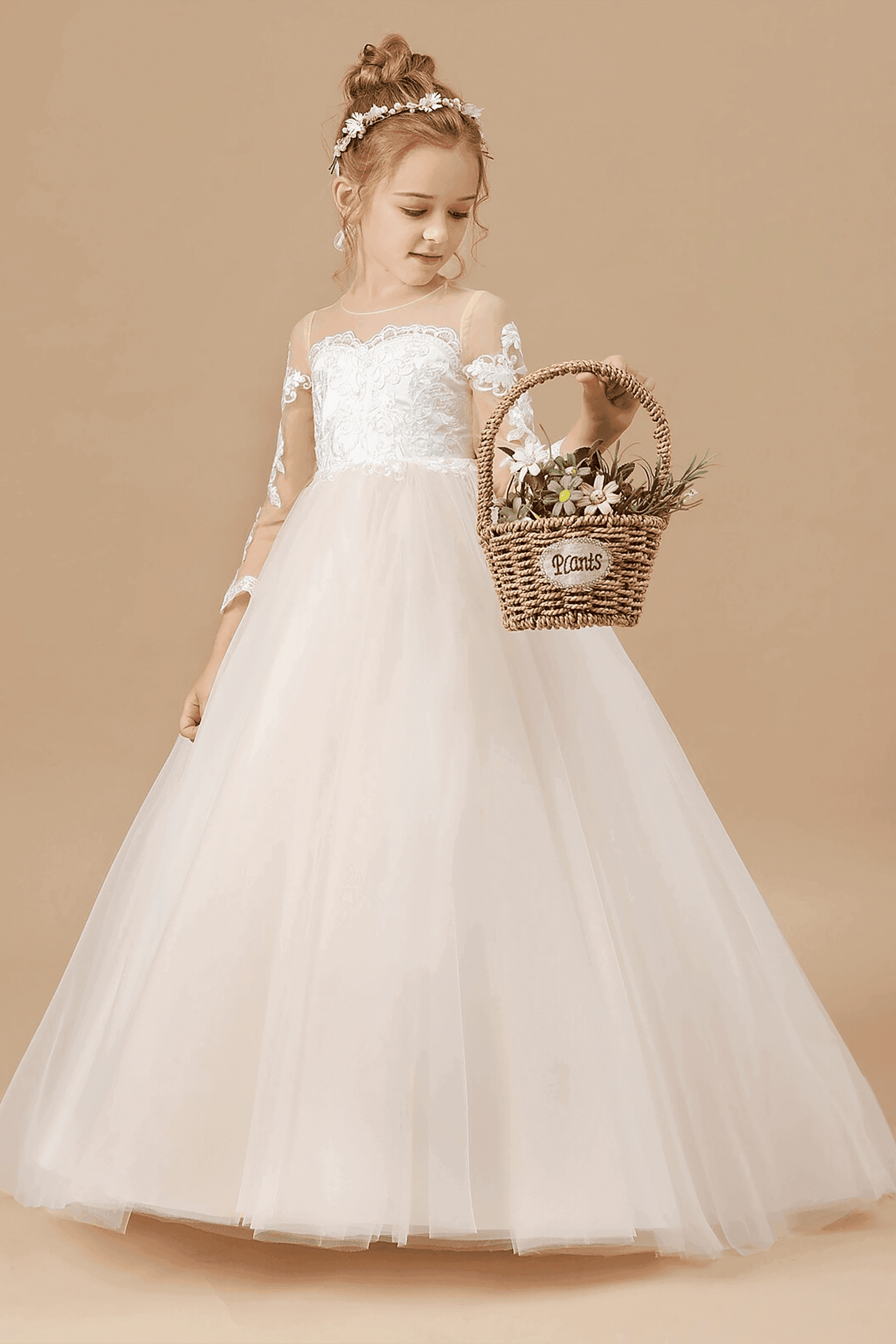 A-Line Floor Length Tulle Lace Flower Girl Dress CF0303 - COCOMELODY