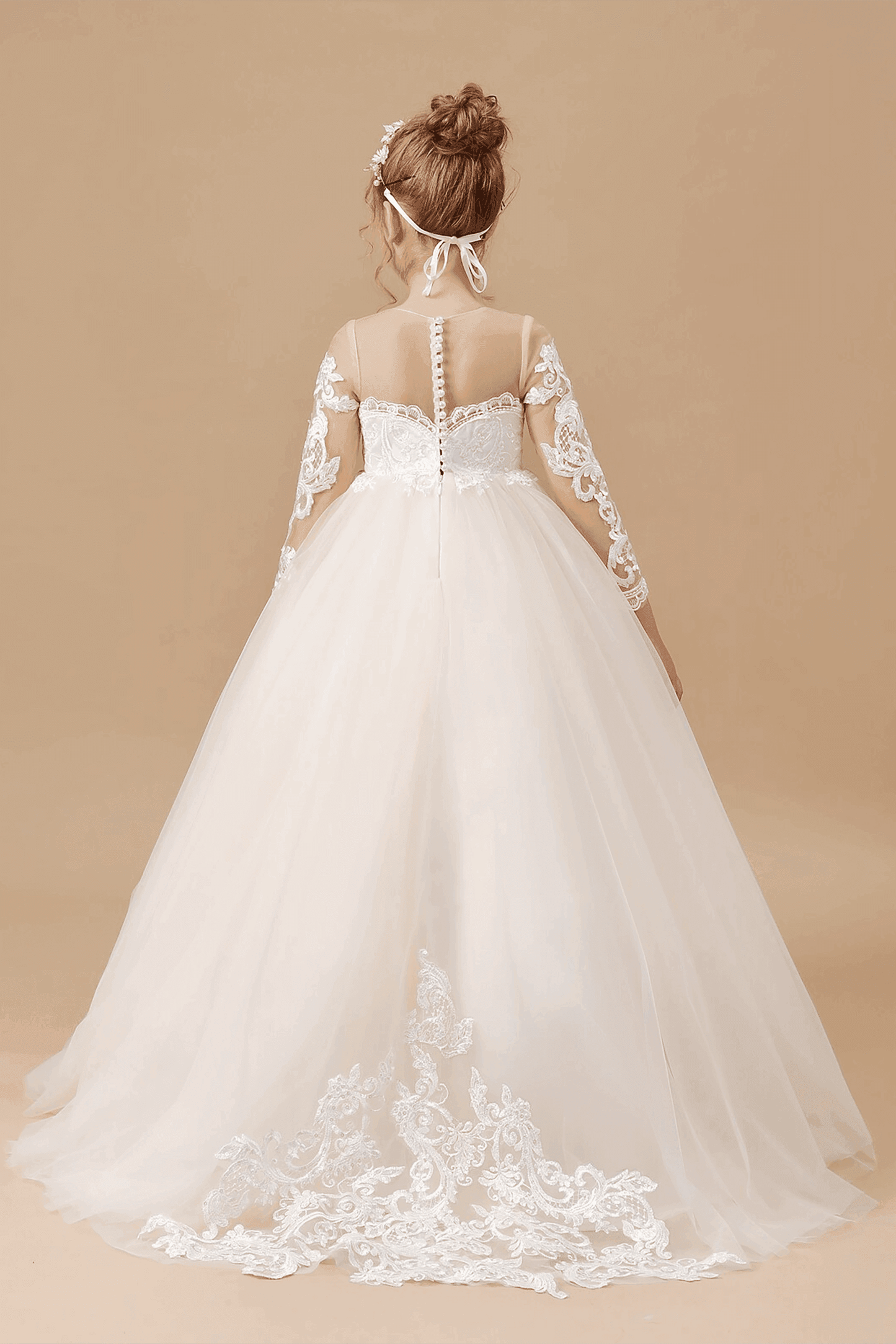 A-Line Floor Length Tulle Lace Flower Girl Dress CF0303 - COCOMELODY