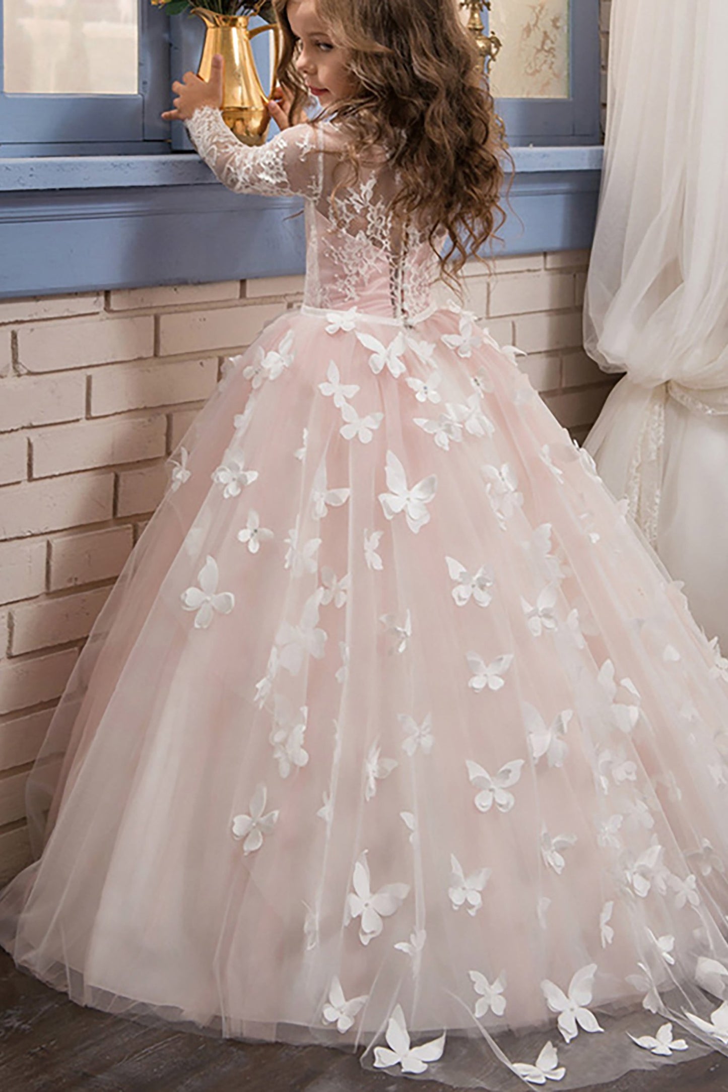 Ball Gown Floor Length Tulle Lace Flower Girl Dress CF0304