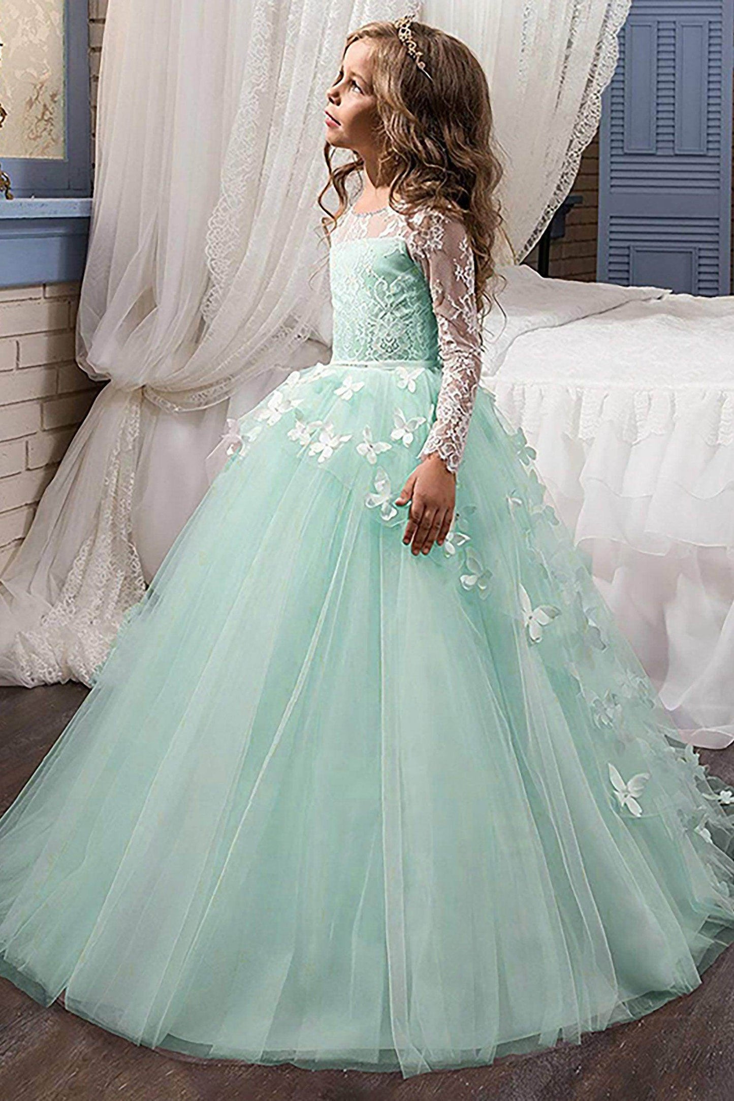 Ball Gown Floor Length Tulle Lace Flower Girl Dress CF0304