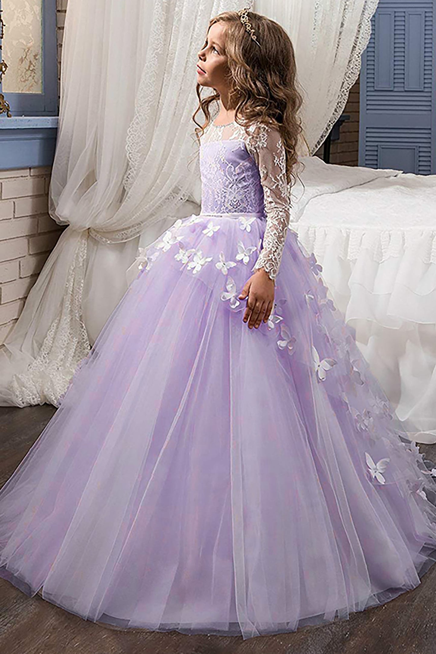 Ball Gown Floor Length Tulle Lace Flower Girl Dress CF0304