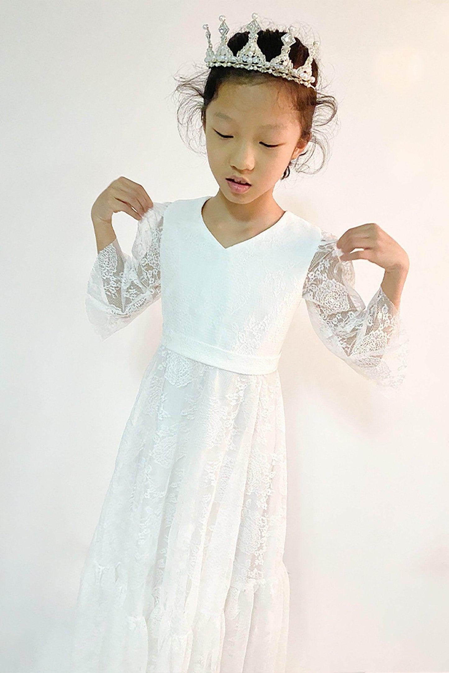 A-Line Floor Length Tulle Lace Flower Girl Dress CF0306 - COCOMELODY