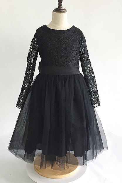 A-Line Floor Length Tulle Lace Flower Girl Dress CF0310