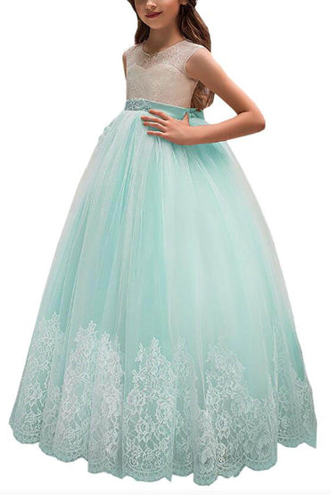 A-Line Floor Length Tulle Lace Flower Girl Dress CF0311 - COCOMELODY