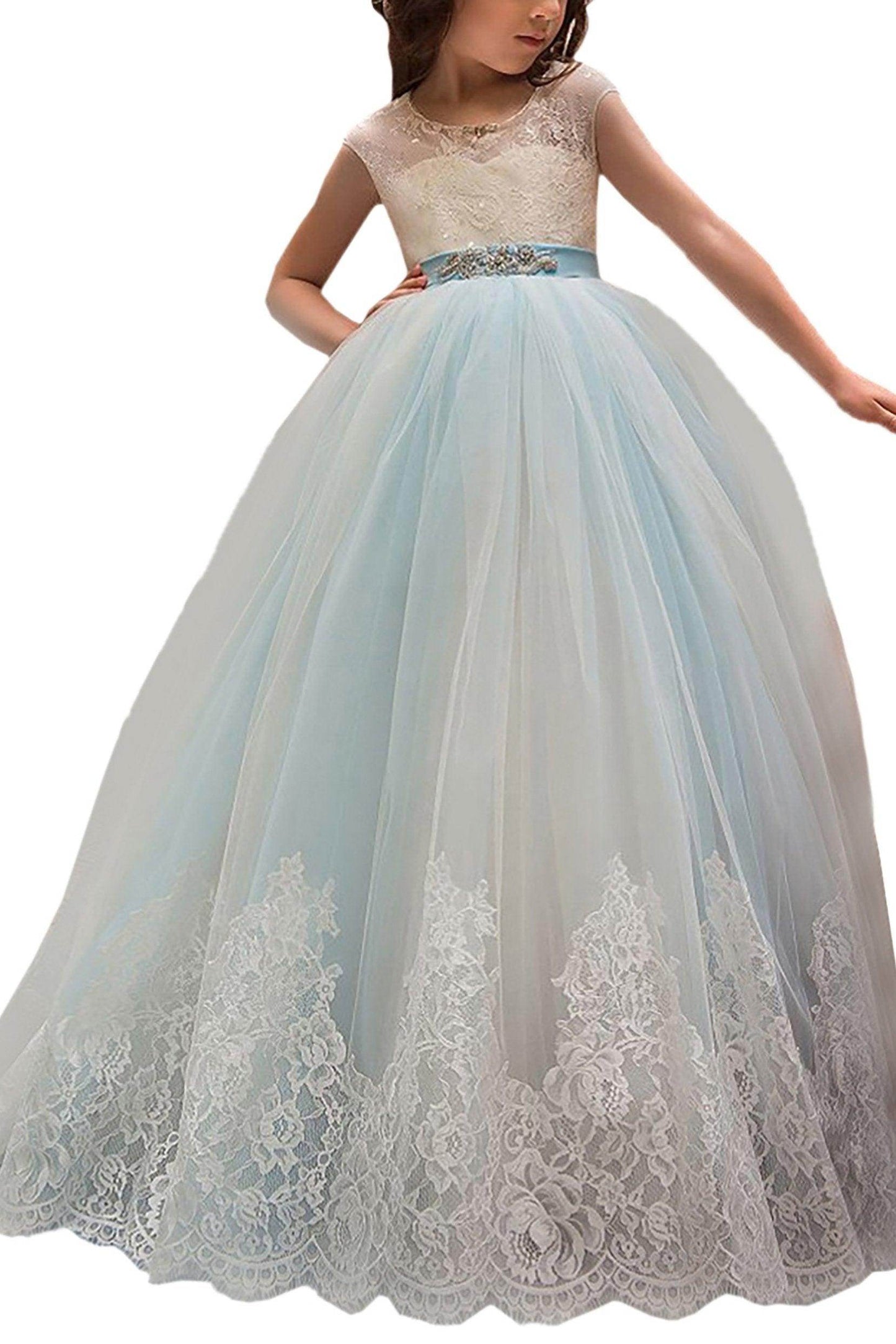A-Line Floor Length Tulle Lace Flower Girl Dress CF0311 - COCOMELODY