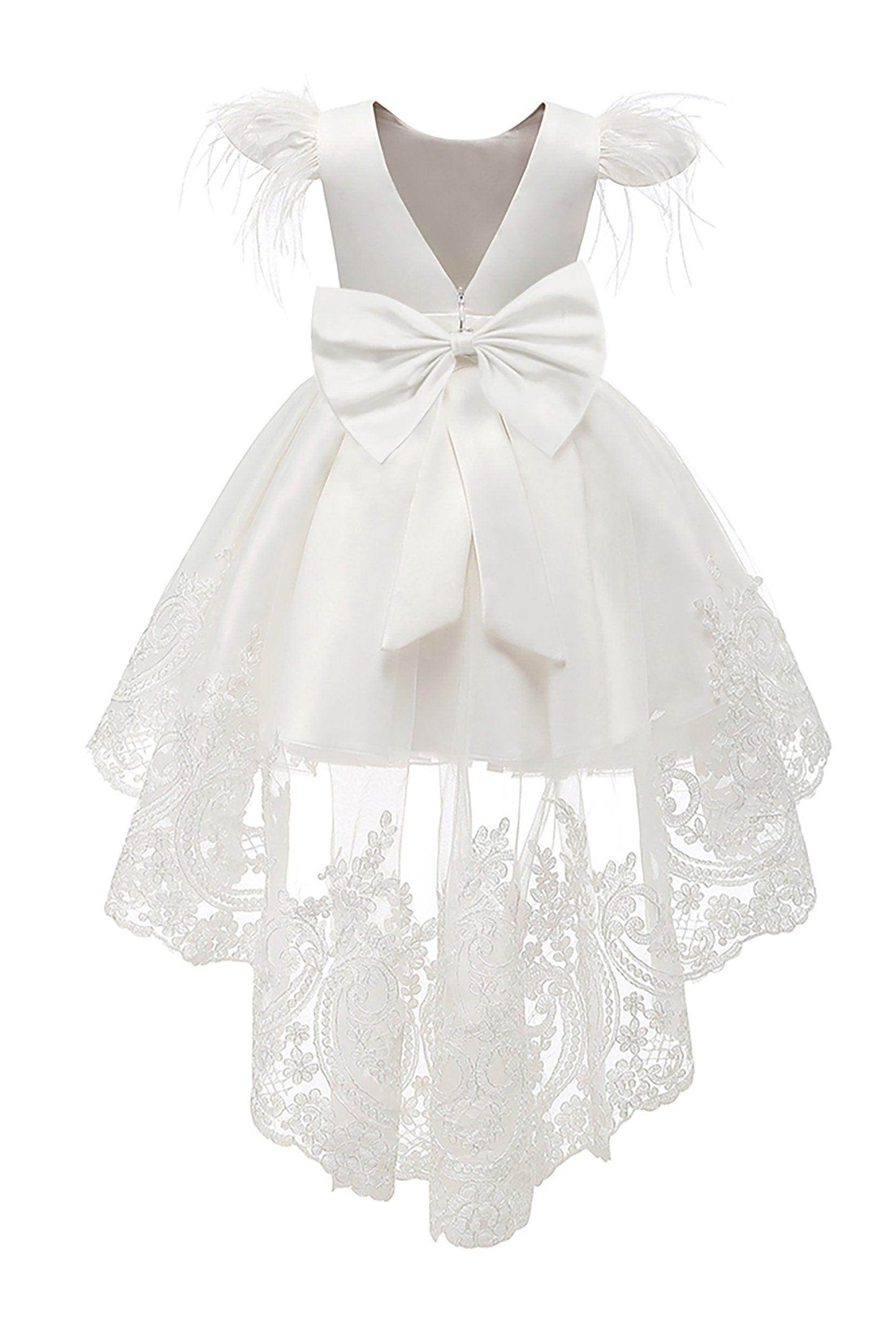 A-Line High-Low Tulle Lace Flower Girl Dress CF0313 - COCOMELODY
