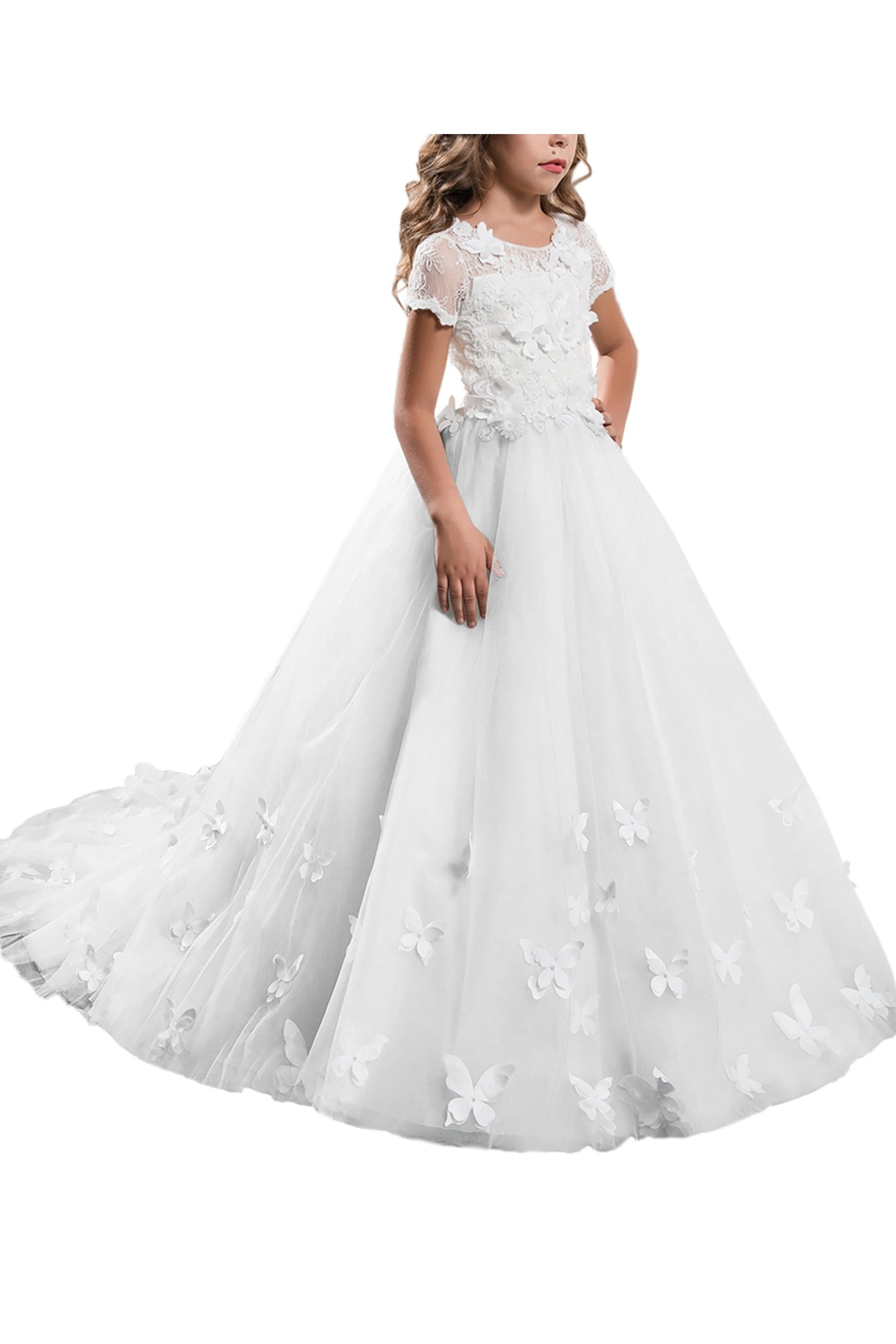 A-Line Floor Length Tulle Lace Flower Girl Dress CF0314