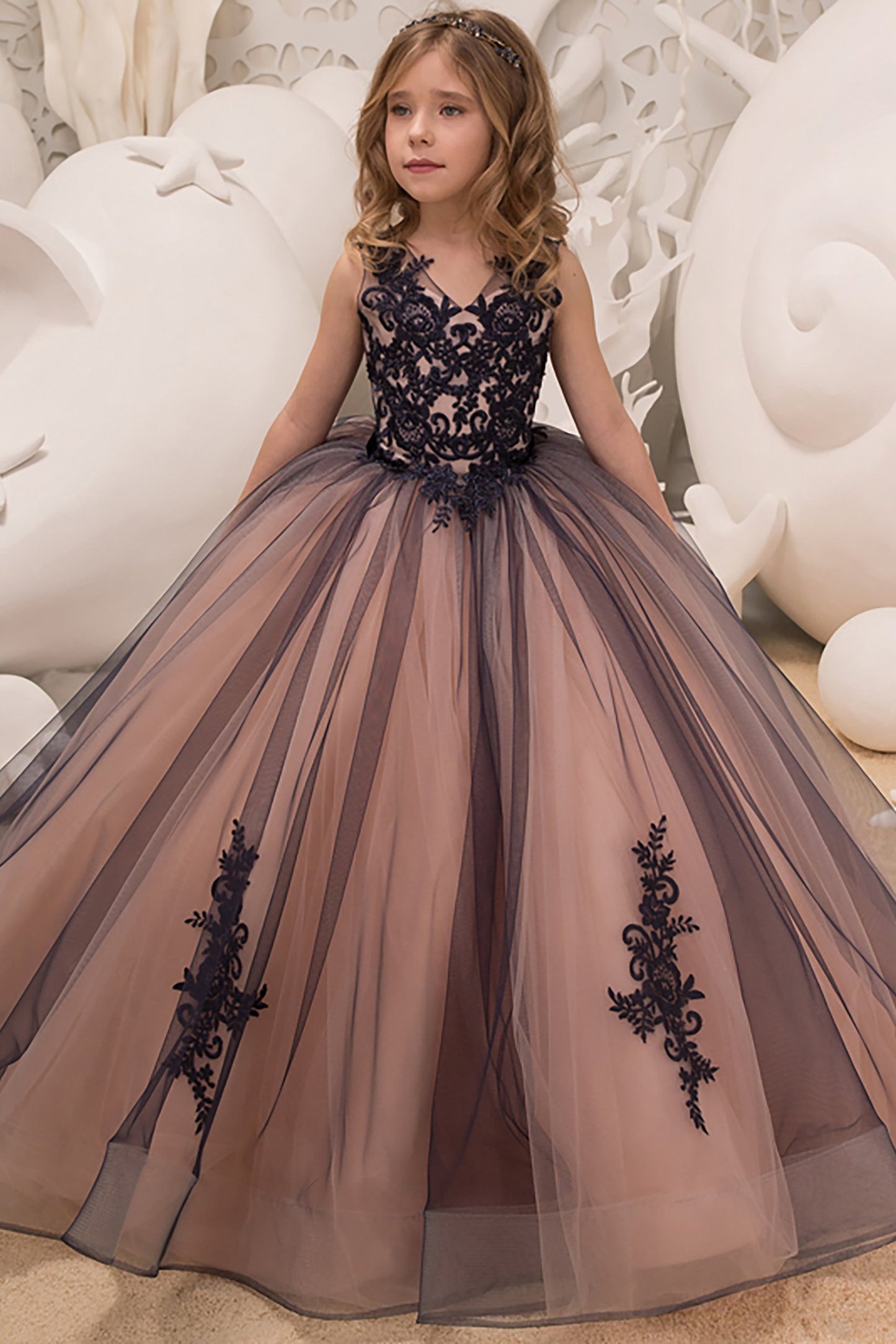 Ball Gown Floor Length Tulle Lace Flower Girl Dress CF0316