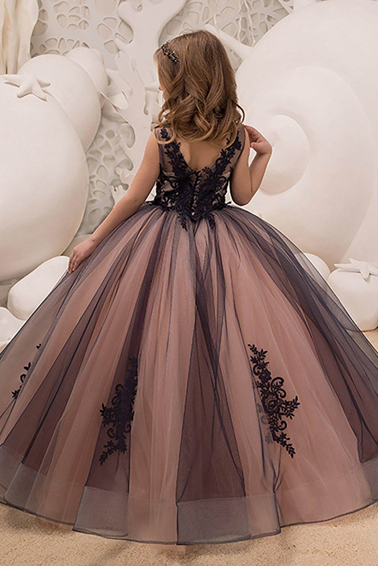 Ball Gown Floor Length Tulle Lace Flower Girl Dress CF0316