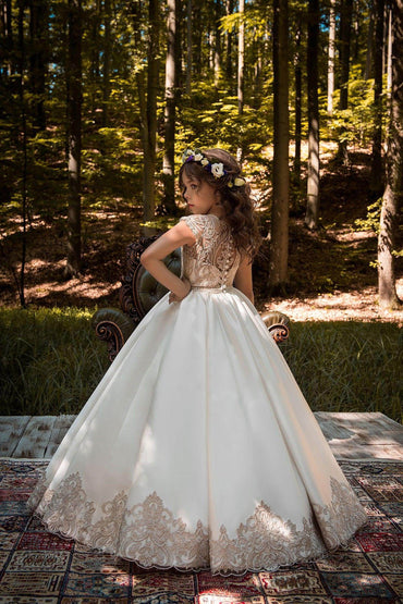 A-Line Floor Length Tulle Lace Flower Girl Dress CF0317 - COCOMELODY