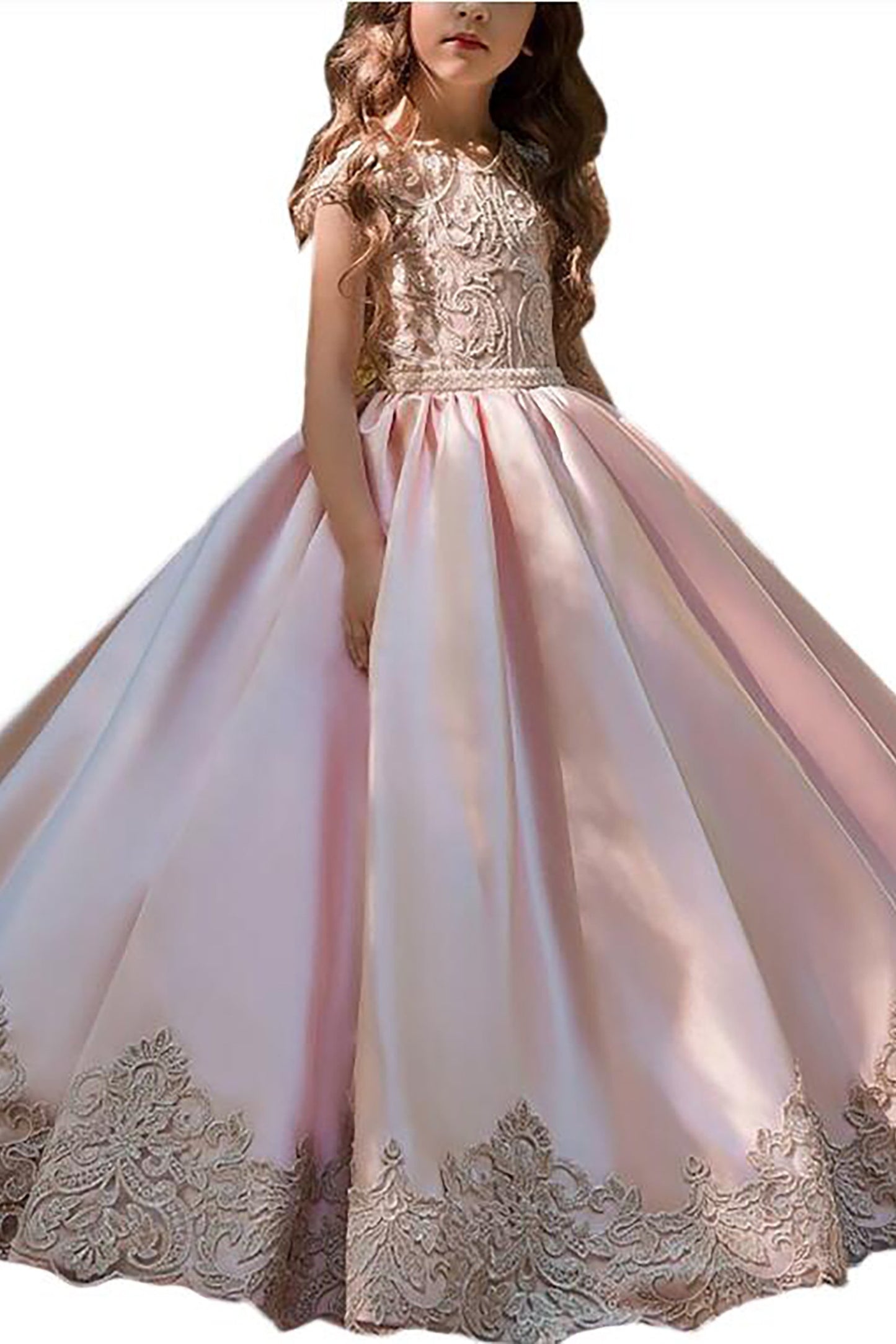 A-Line Floor Length Tulle Lace Flower Girl Dress CF0317