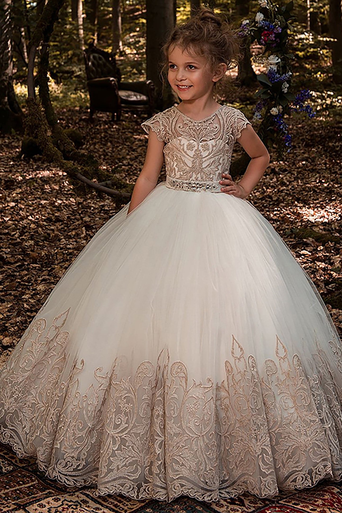 A-Line Floor Length Tulle Lace Flower Girl Dress CF0318