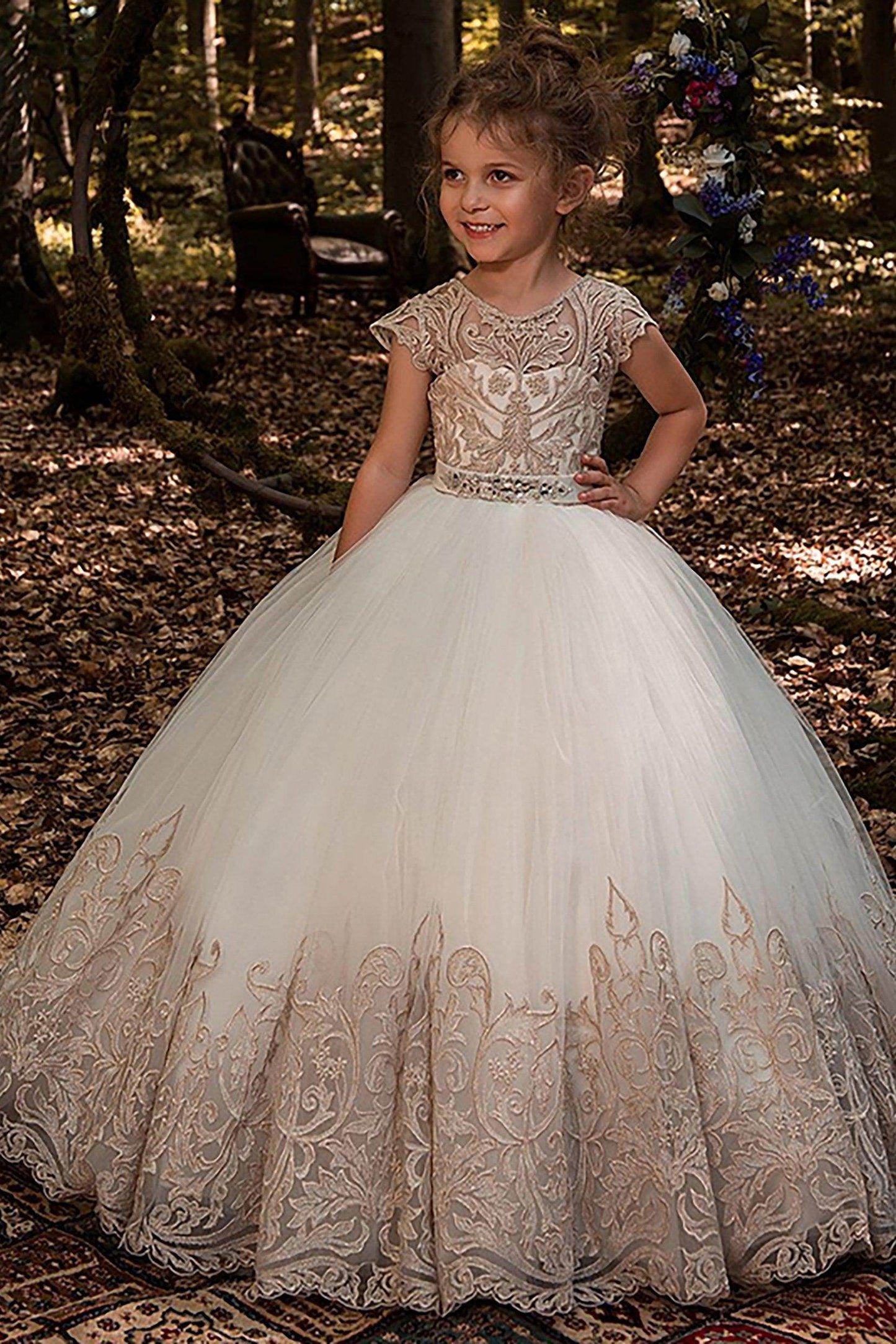 A-Line Floor Length Tulle Lace Flower Girl Dress CF0318 - COCOMELODY