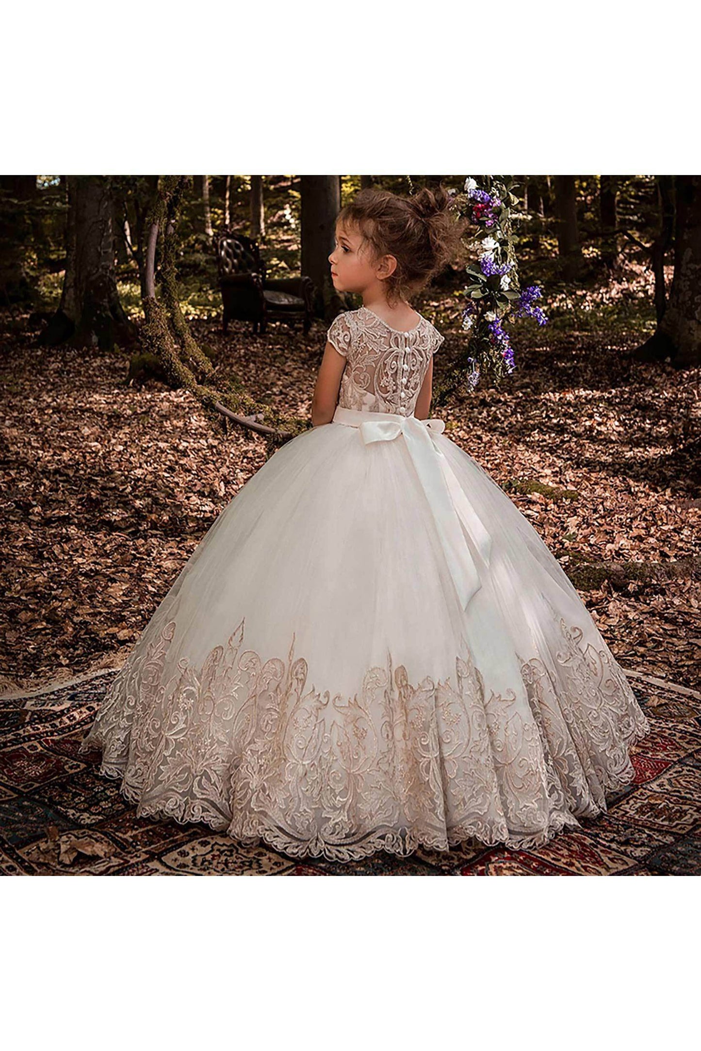 A-Line Floor Length Tulle Lace Flower Girl Dress CF0318 - COCOMELODY