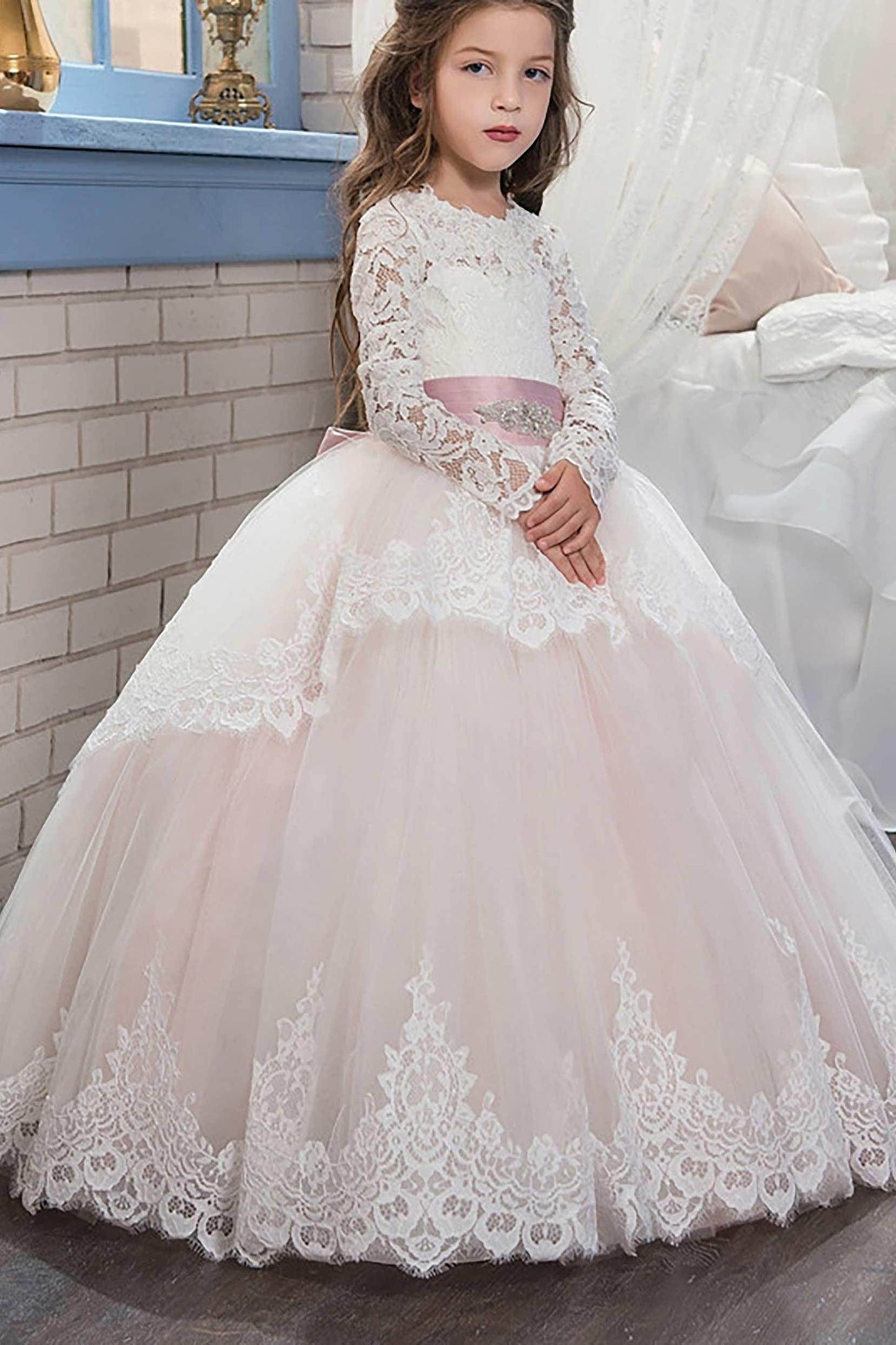 Ball Gown Floor Length Tulle Lace Flower Girl Dress CF0319 - COCOMELODY