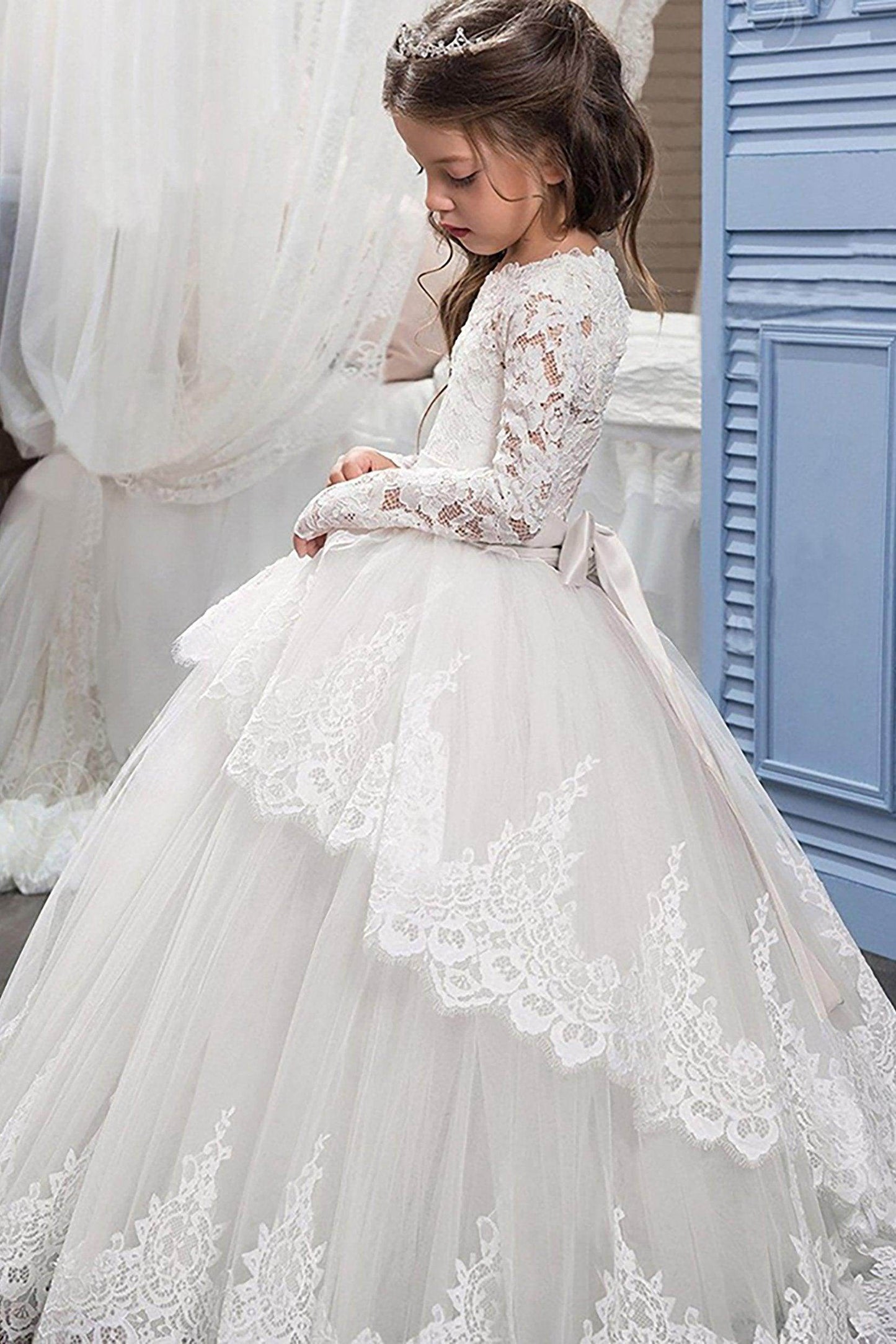 Ball Gown Floor Length Tulle Lace Flower Girl Dress CF0319 - COCOMELODY