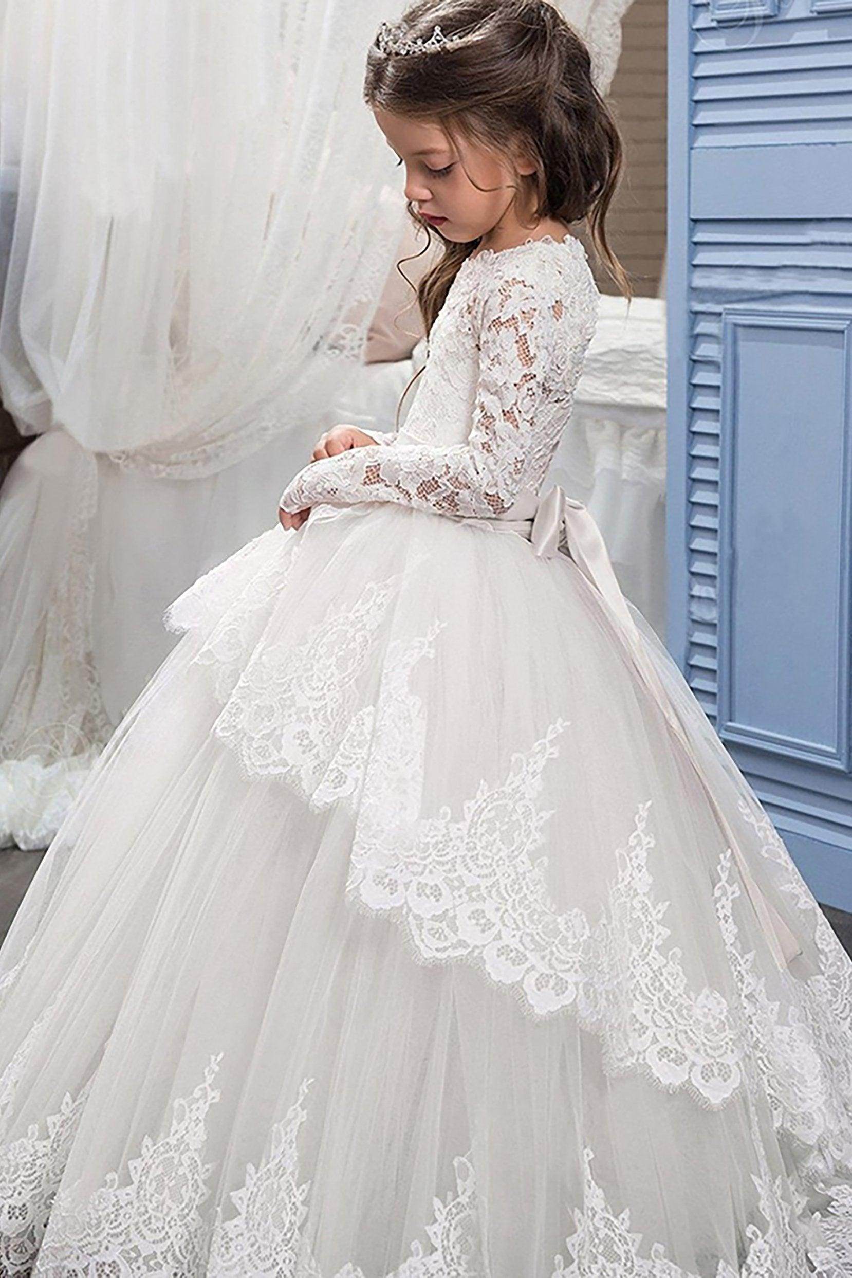 Ball Gown Floor Length Tulle Lace Flower Girl Dress CF0319 - COCOMELODY