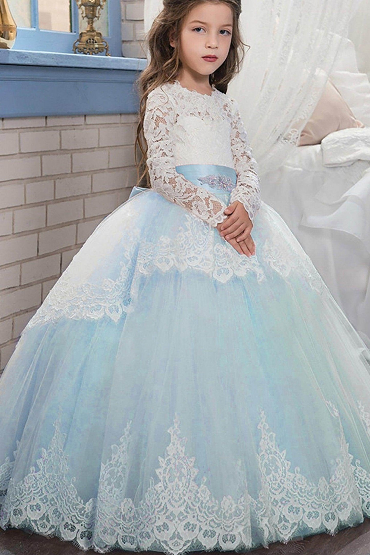 Ball Gown Floor Length Tulle Lace Flower Girl Dress CF0319 - COCOMELODY