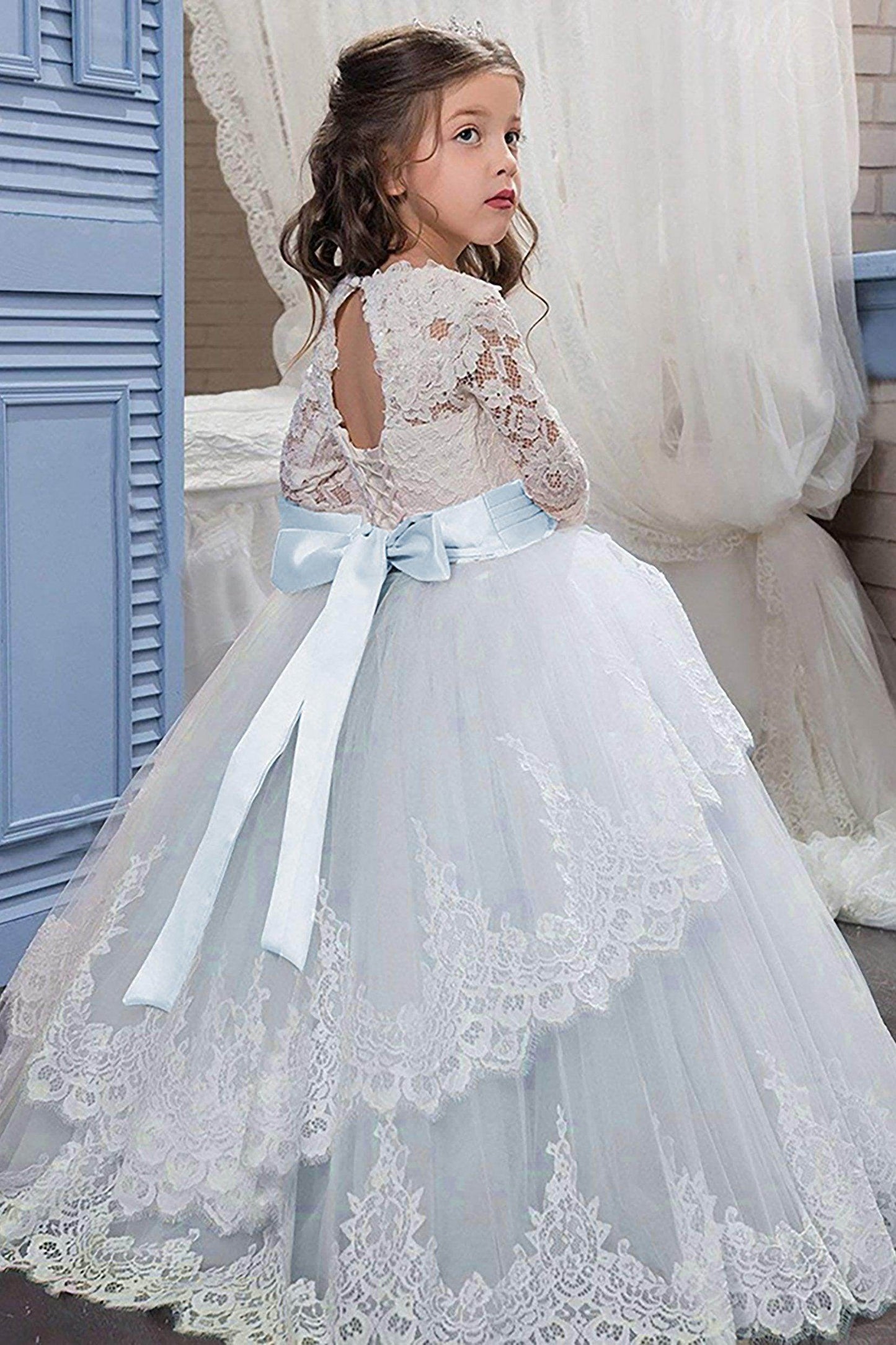 Ball Gown Floor Length Tulle Lace Flower Girl Dress CF0319 - COCOMELODY