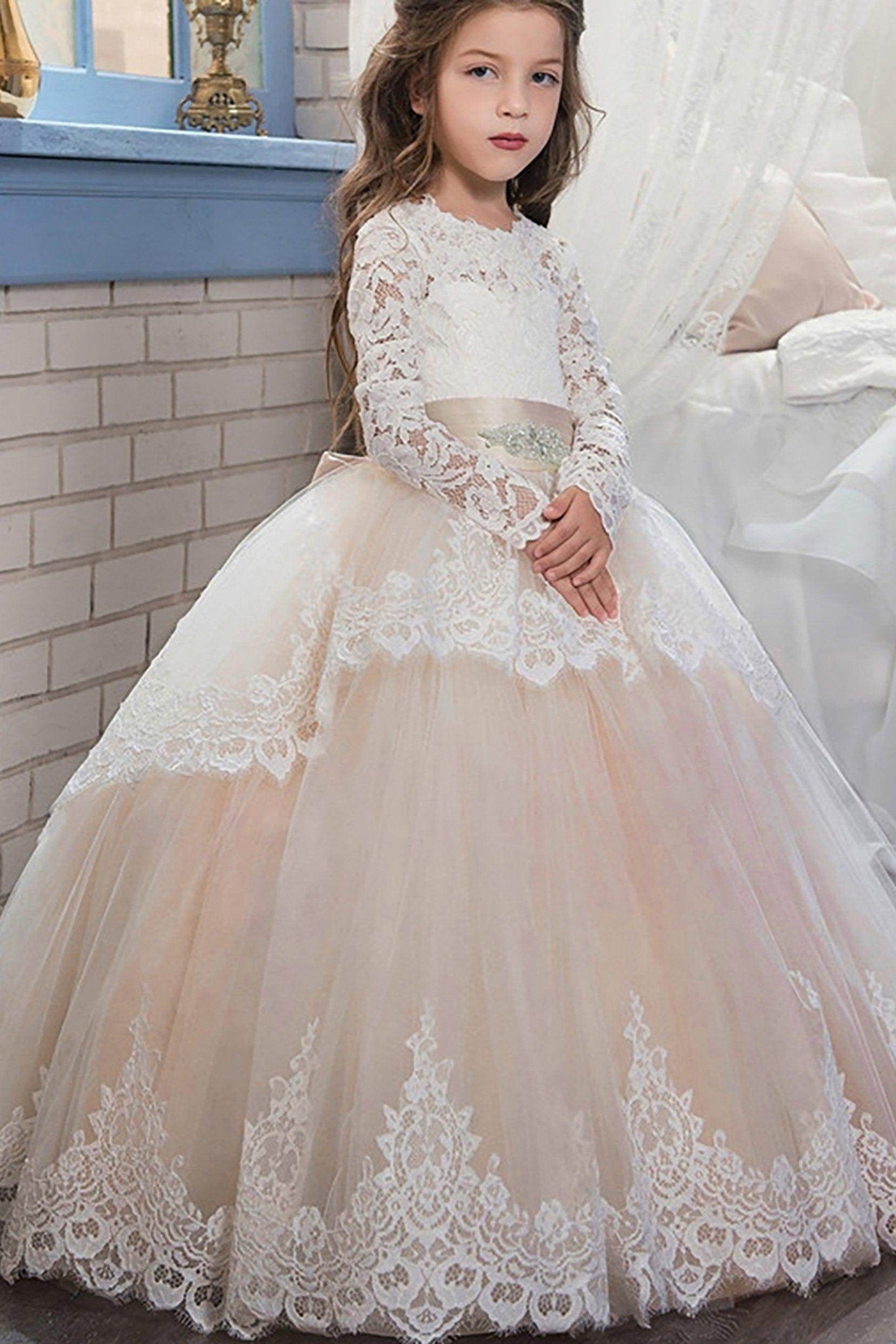 Ball Gown Floor Length Tulle Lace Flower Girl Dress CF0319 - COCOMELODY