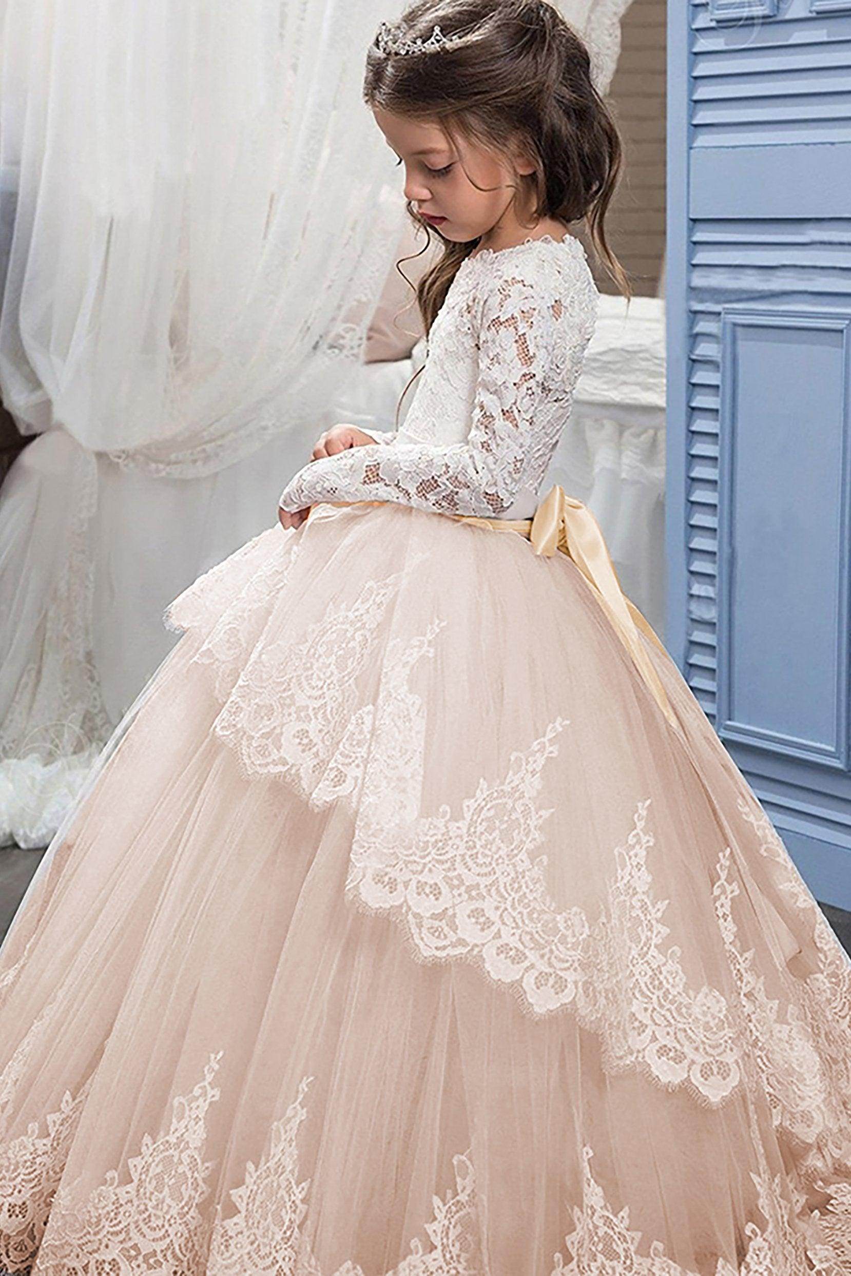 Ball Gown Floor Length Tulle Lace Flower Girl Dress CF0319 - COCOMELODY