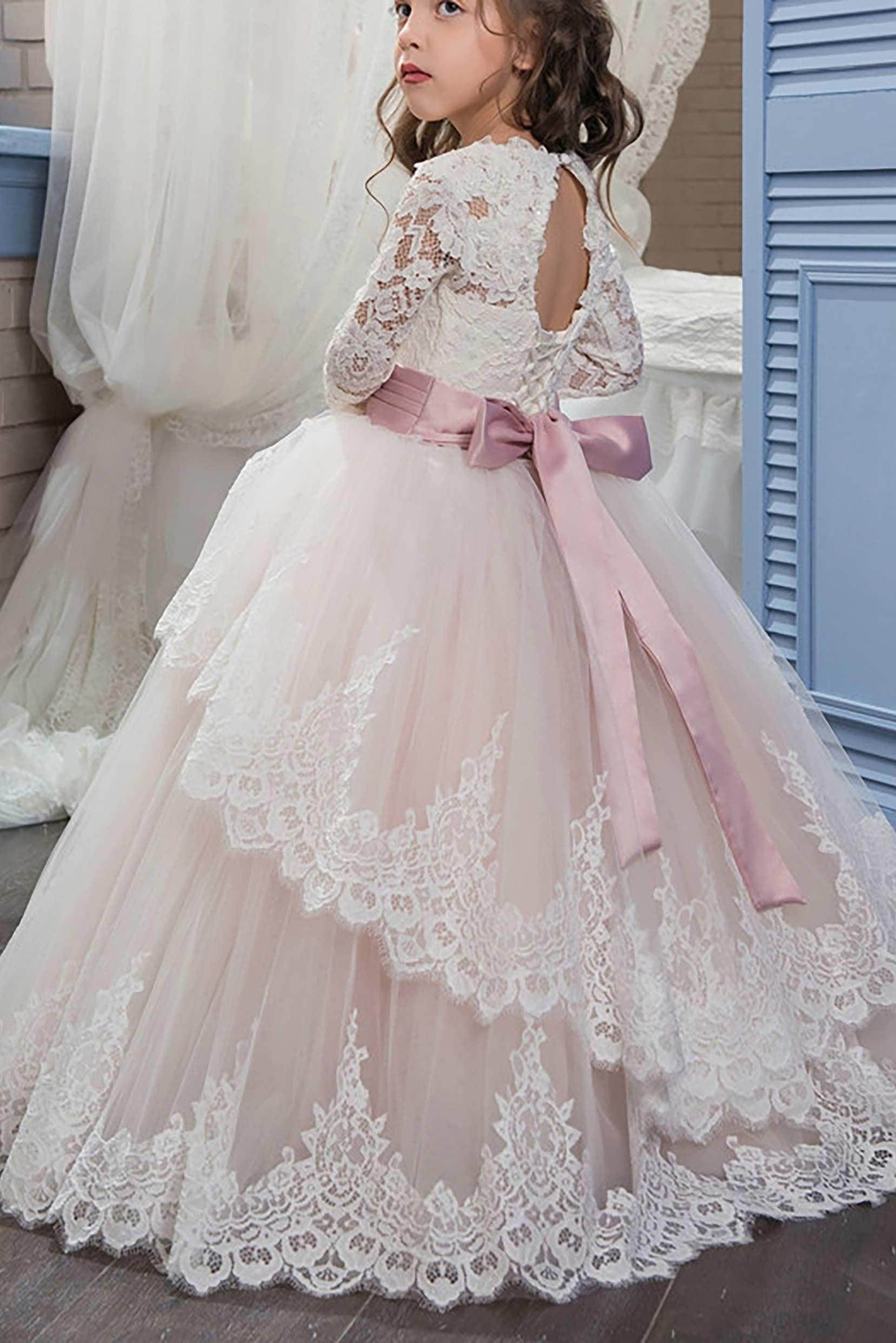 Ball Gown Floor Length Tulle Lace Flower Girl Dress CF0319 - COCOMELODY