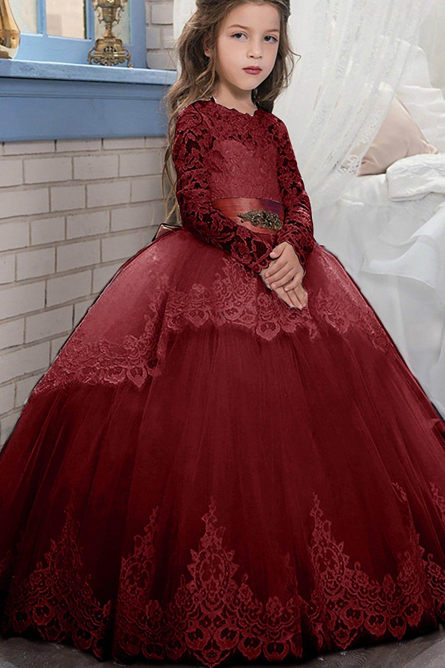 Ball Gown Floor Length Tulle Lace Flower Girl Dress CF0319 - COCOMELODY