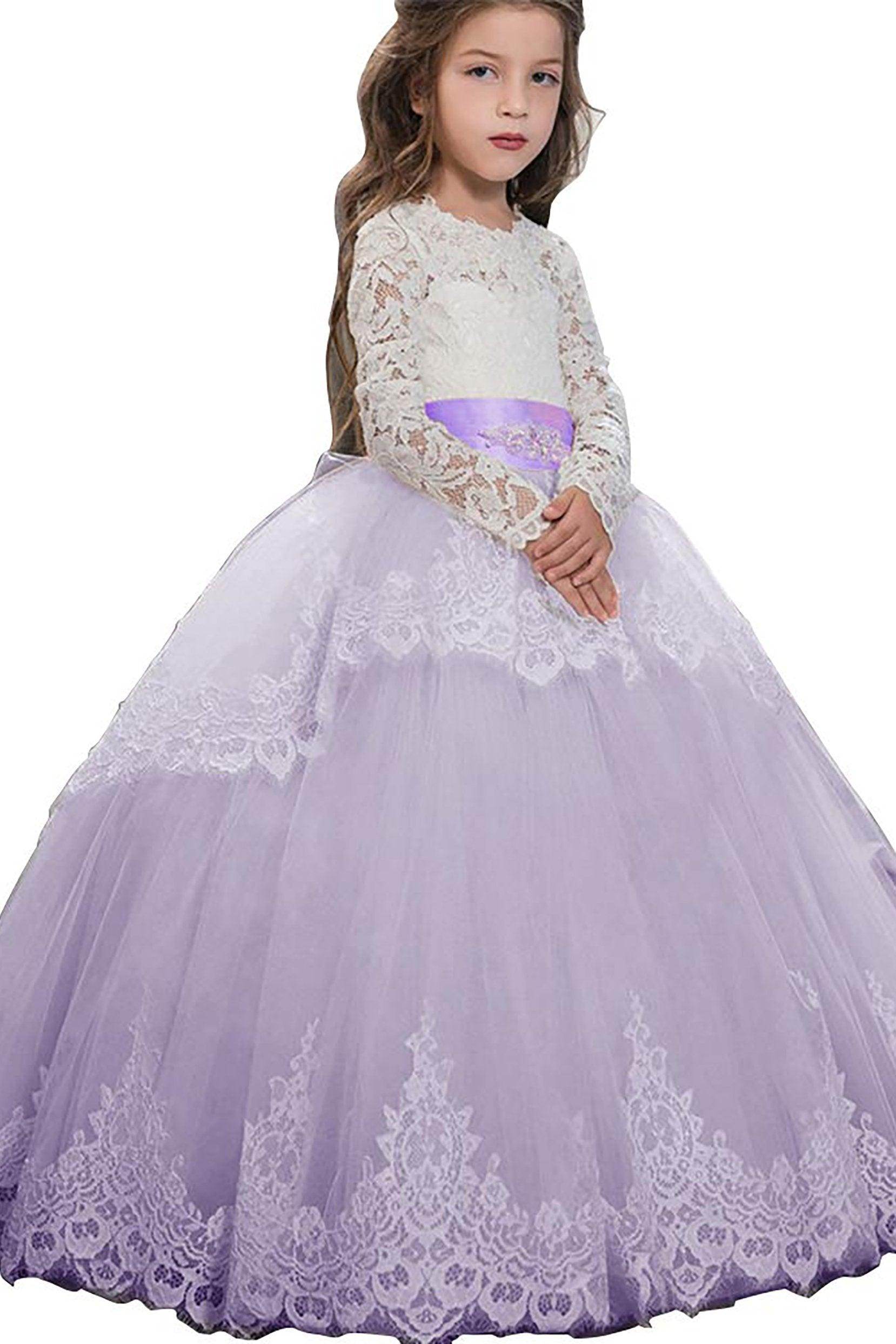 Ball Gown Floor Length Tulle Lace Flower Girl Dress CF0319 - COCOMELODY