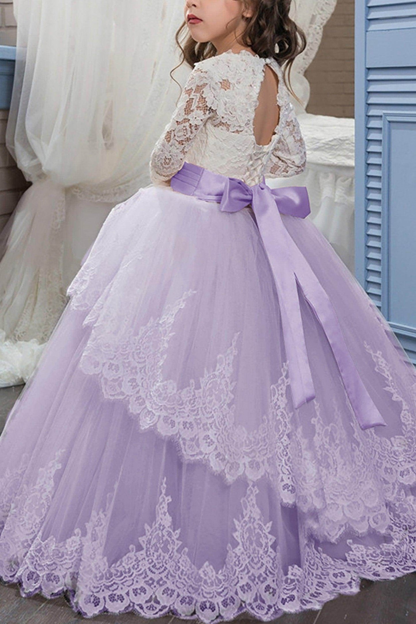 Ball Gown Floor Length Tulle Lace Flower Girl Dress CF0319 - COCOMELODY