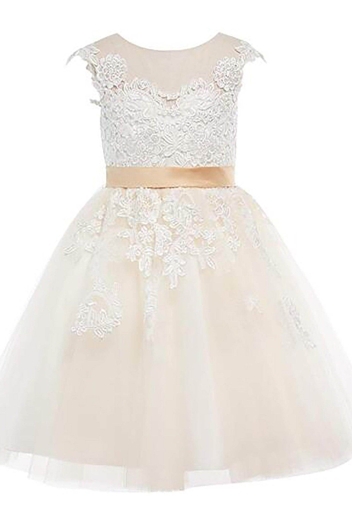 A-Line Knee Length Tulle Lace Flower Girl Dress CF0325 - COCOMELODY