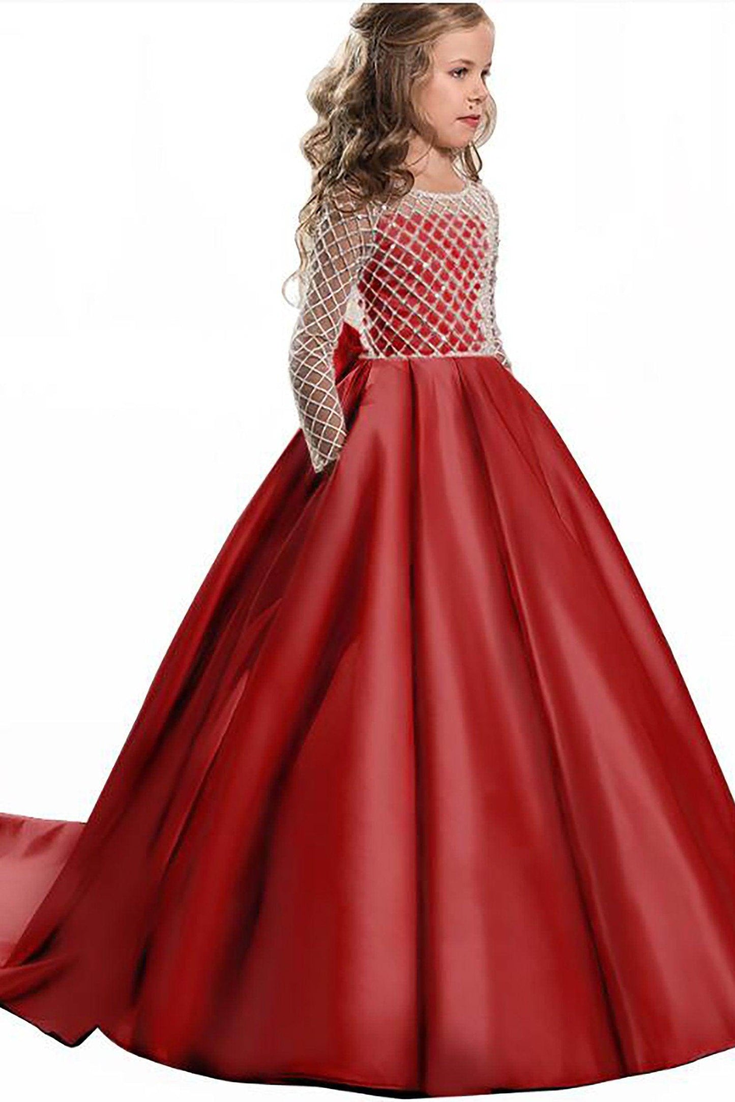 A-Line Floor Length Satin Flower Girl Dress CF0327 - COCOMELODY