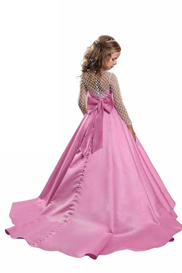 A-Line Floor Length Satin Flower Girl Dress CF0327 - COCOMELODY