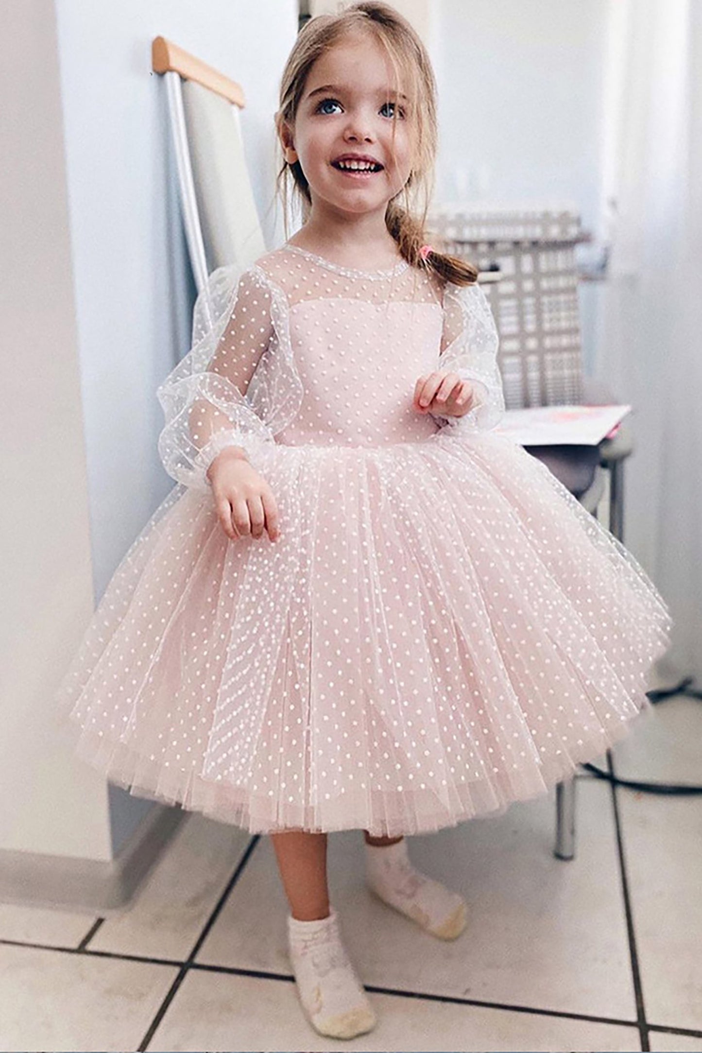 A-Line Knee Length Tulle Lace Flower Girl Dress CF0331