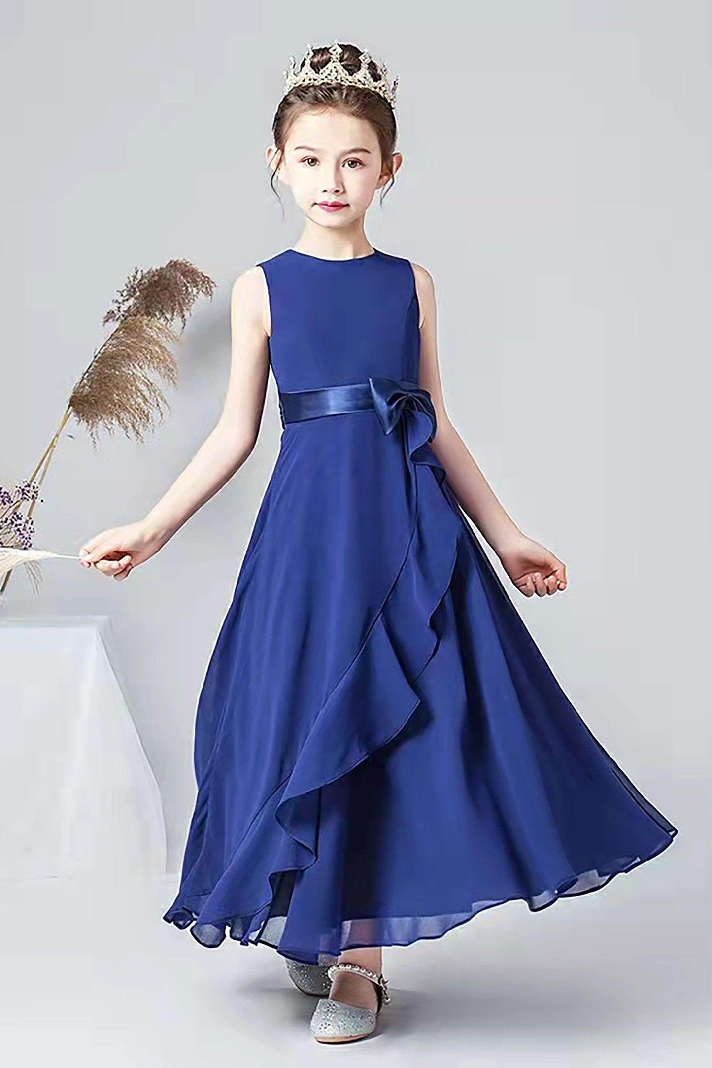 A-Line Tea Length Chiffon Flower Girl Dress CF0332 - COCOMELODY