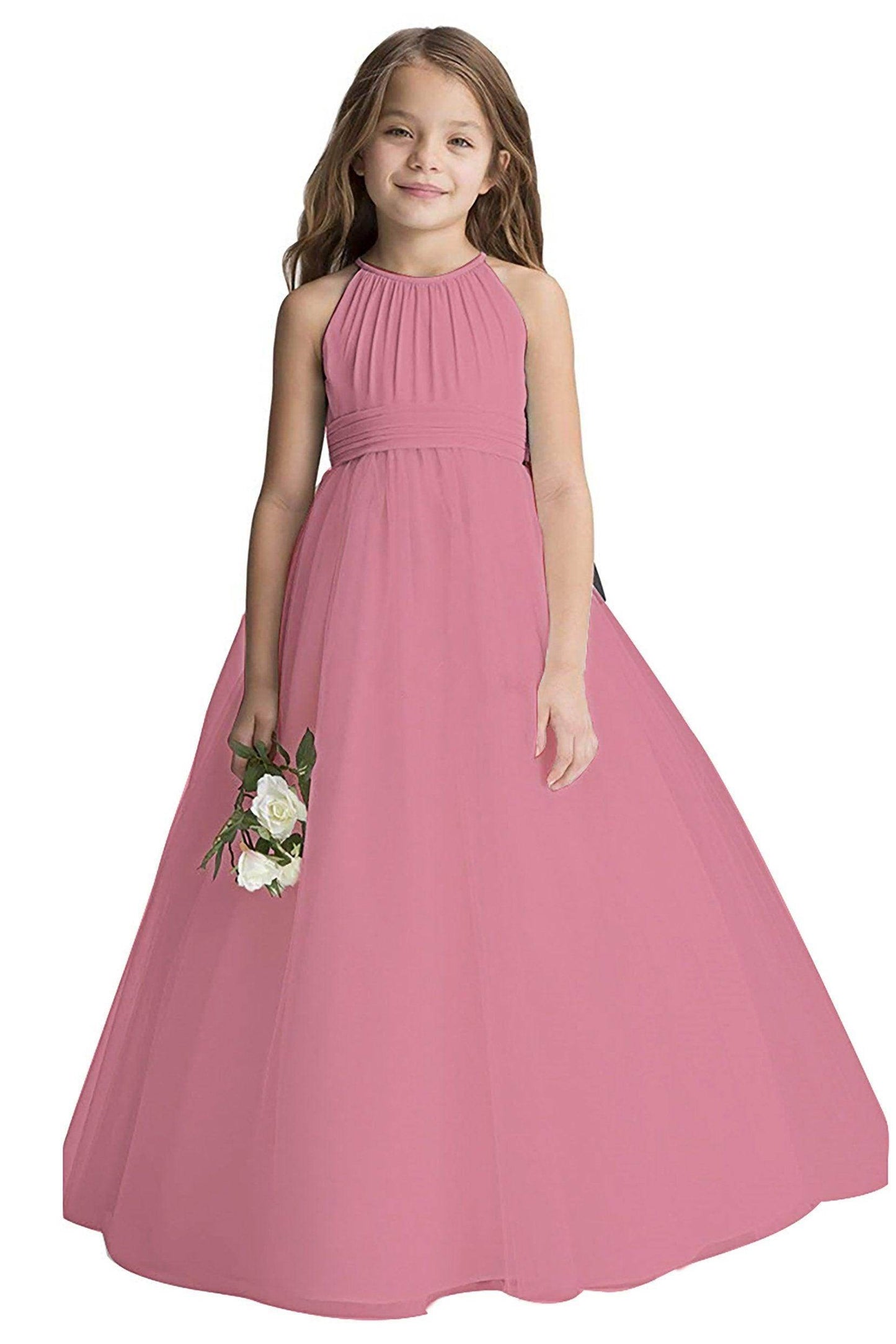 A-Line Floor Length Tulle Flower Girl Dress CF0334 - COCOMELODY
