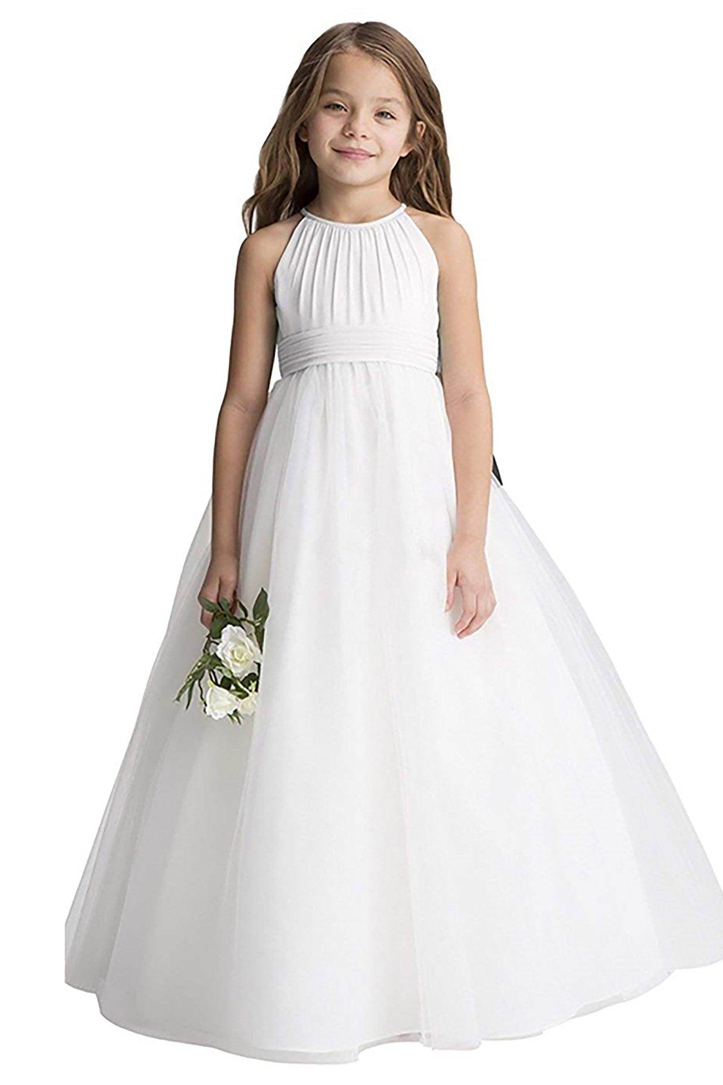 A-Line Floor Length Tulle Flower Girl Dress CF0334 - COCOMELODY