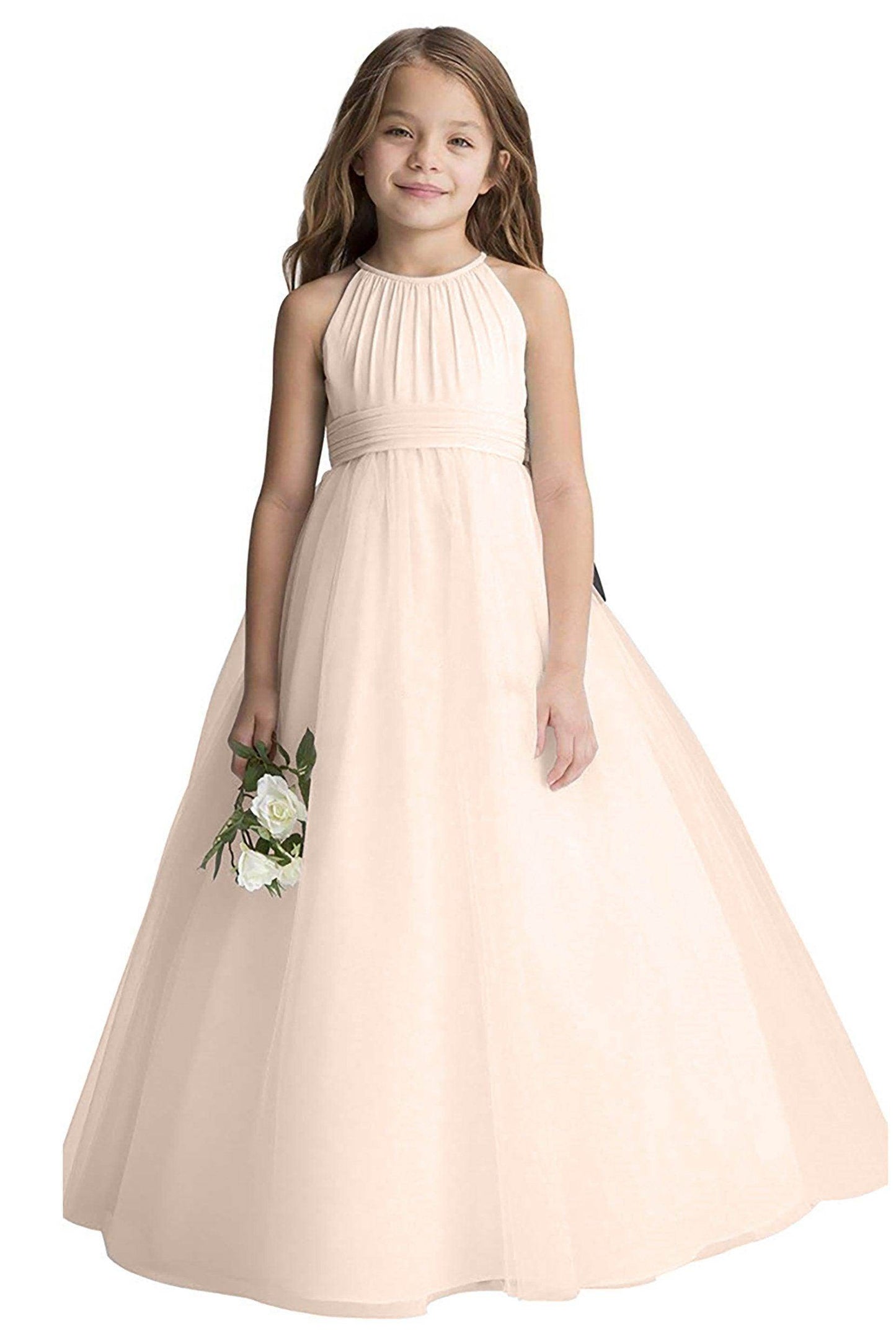 A-Line Floor Length Tulle Flower Girl Dress CF0334 - COCOMELODY