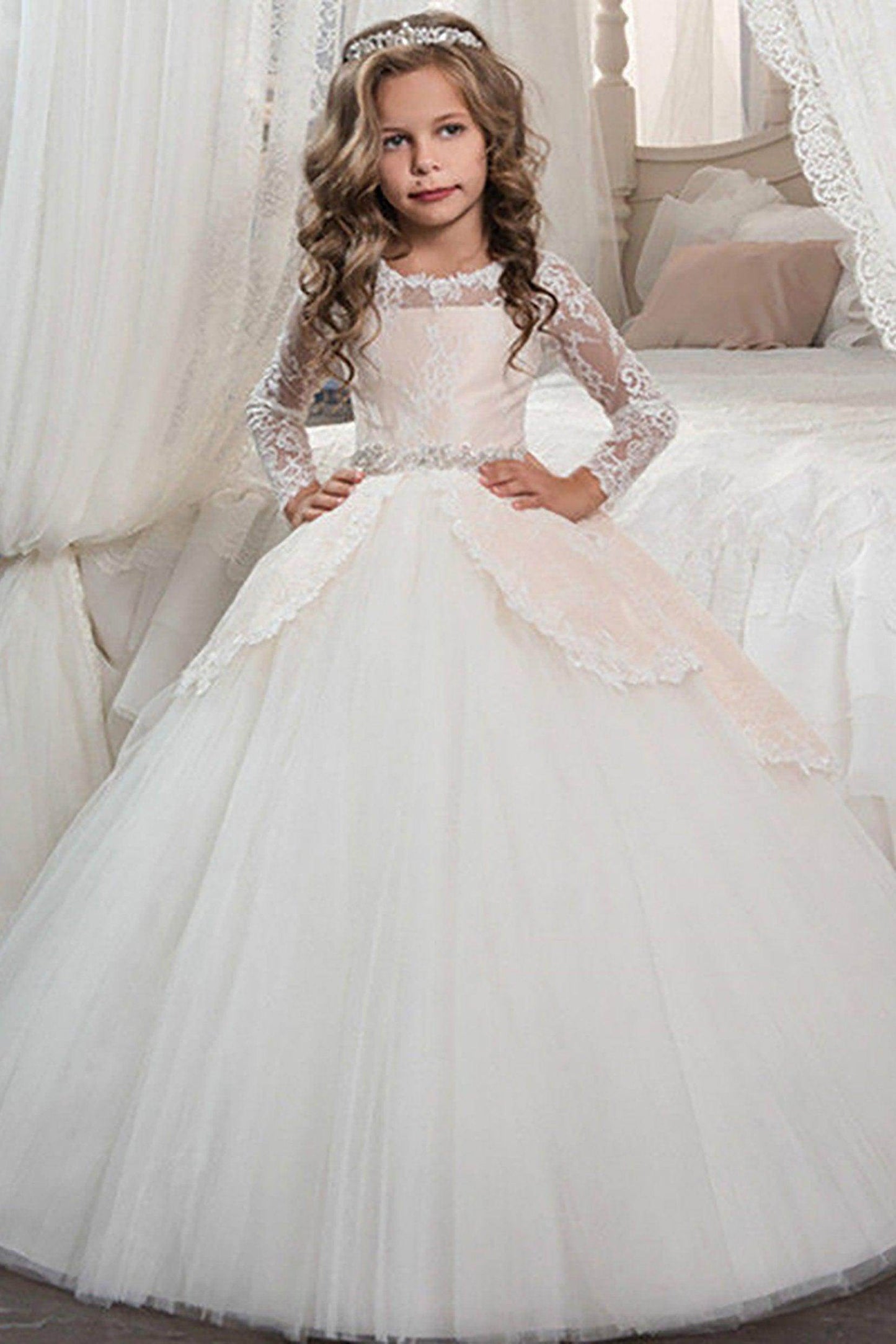 Ball Gown Floor Length Tulle Lace Flower Girl Dress CF0337