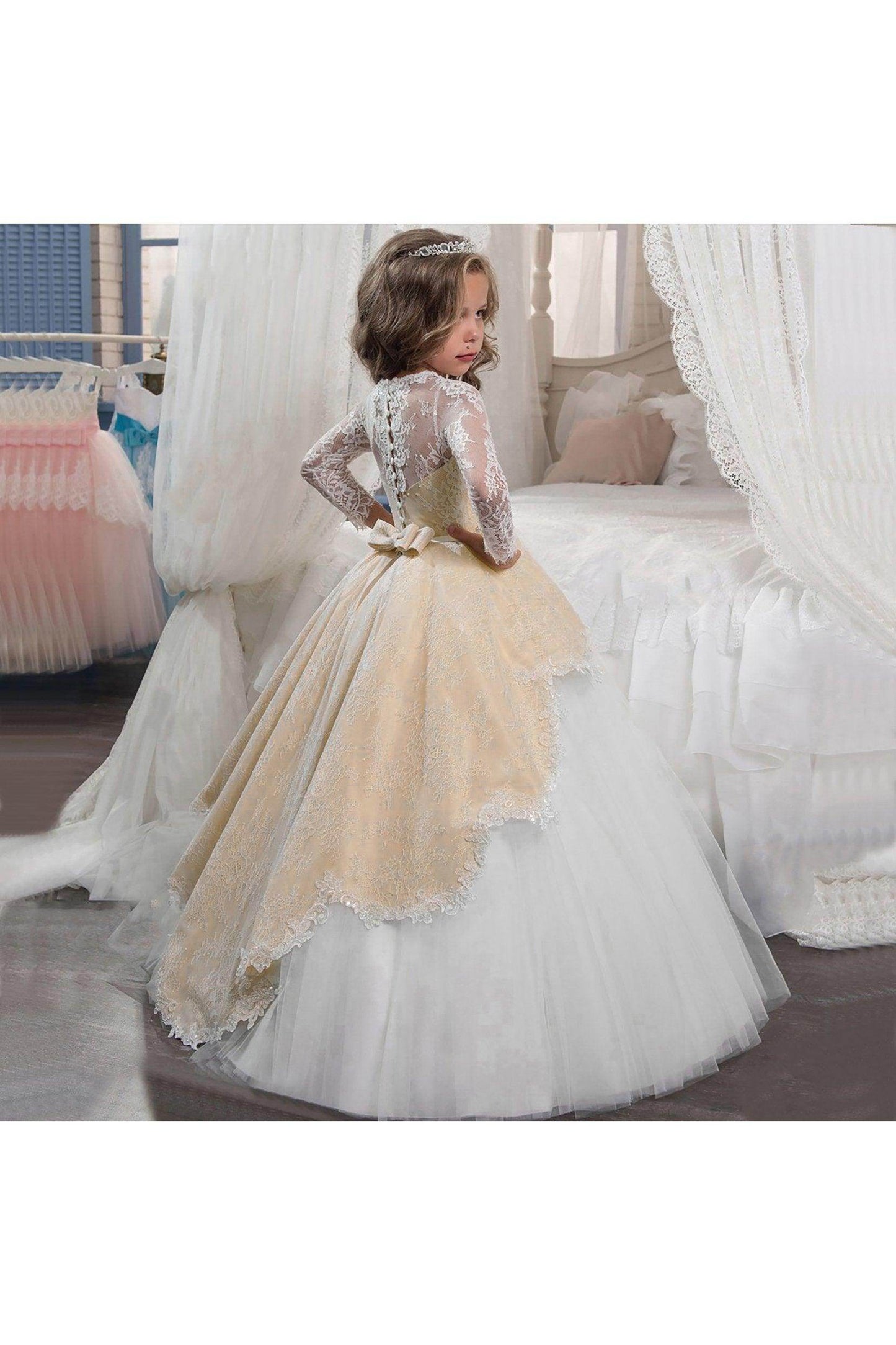 Ball Gown Floor Length Tulle Lace Flower Girl Dress CF0337