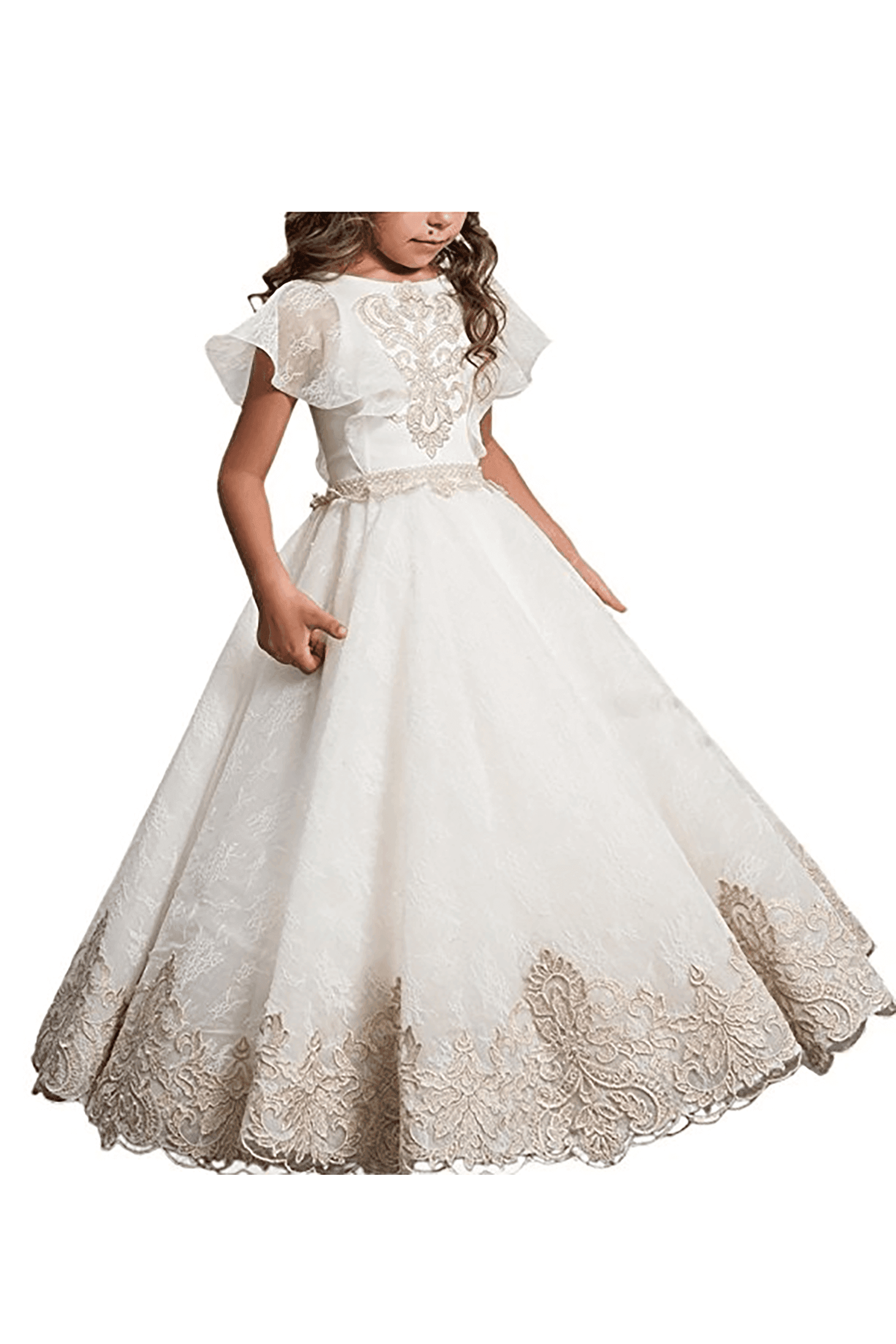 A-Line Floor Length Satin Lace Flower Girl Dress CF0338 - COCOMELODY