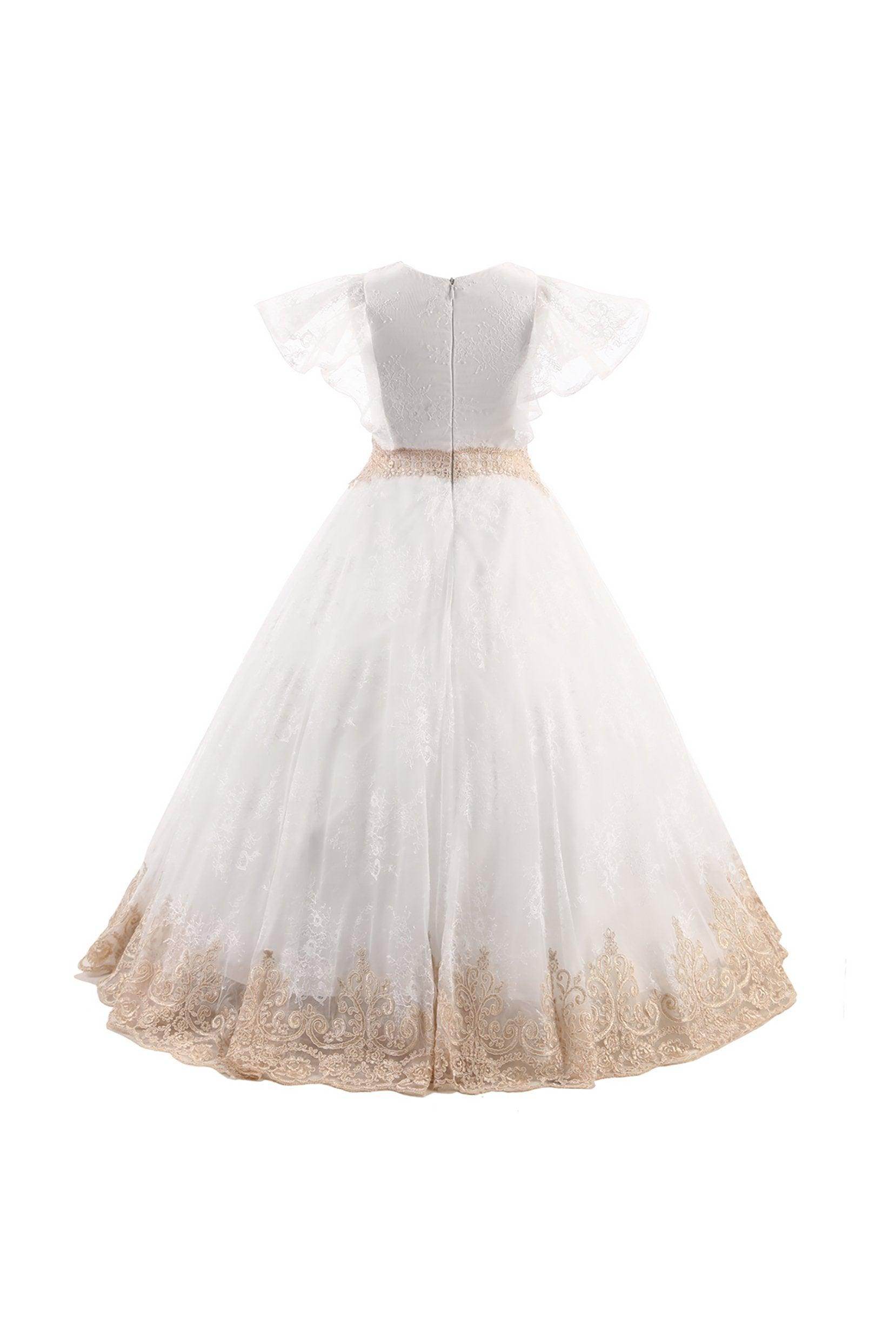 A-Line Floor Length Satin Lace Flower Girl Dress CF0338 - COCOMELODY