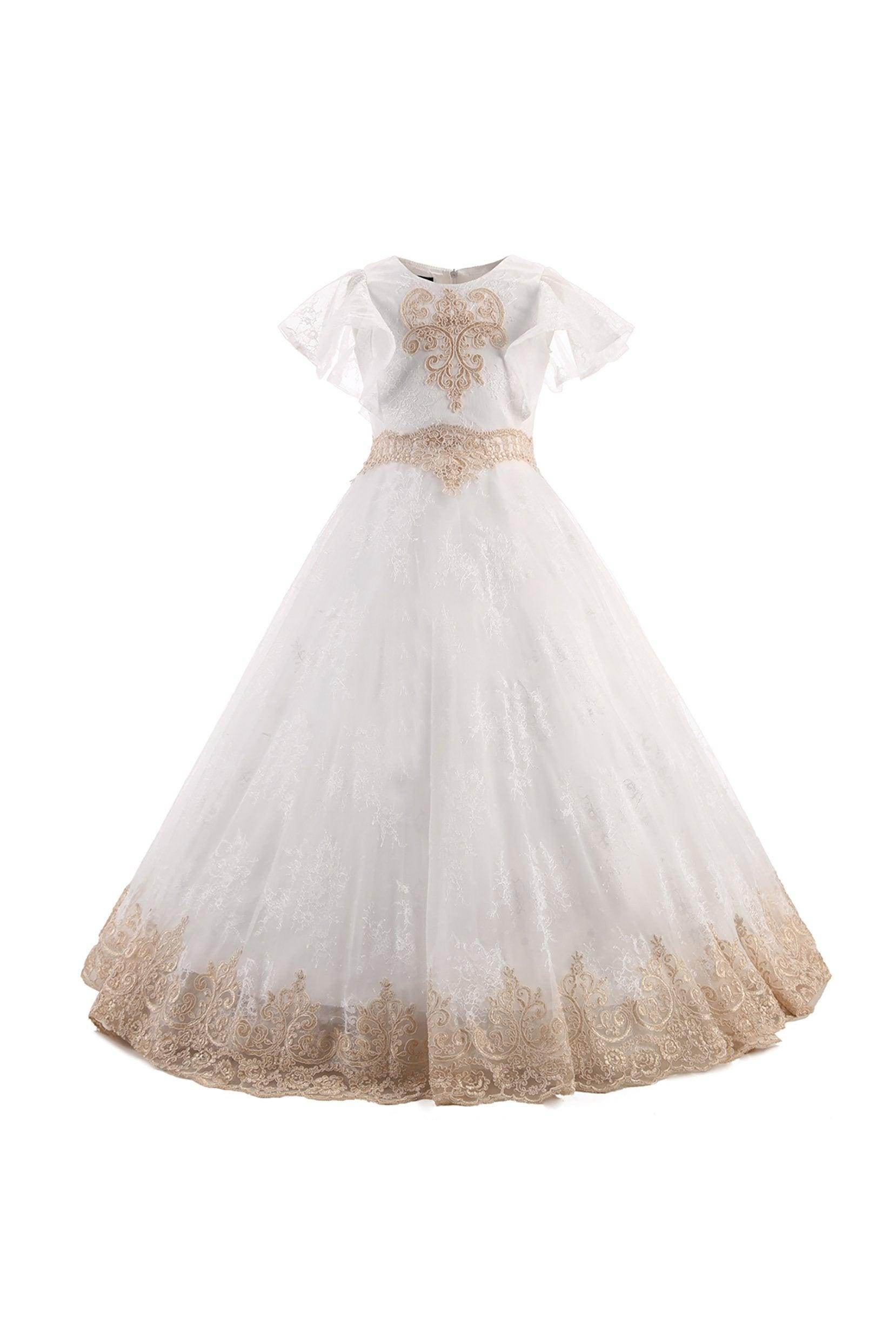 A-Line Floor Length Satin Lace Flower Girl Dress CF0338 - COCOMELODY
