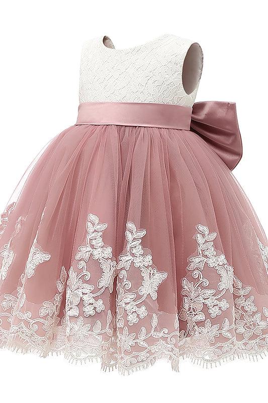 A-Line Knee Length Satin Lace  Flower Girl Dress CF0340